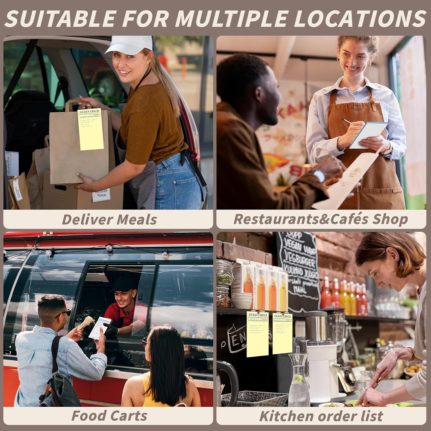 60 Pack Server Note Pads Bulk Double Part Guest Check for Servers, 2 Part Carbonless Server Order Paper, 3.5 x 6.75 Inch Pink Food Receipt Book for Bars Cafes Restaurant Food Trucks