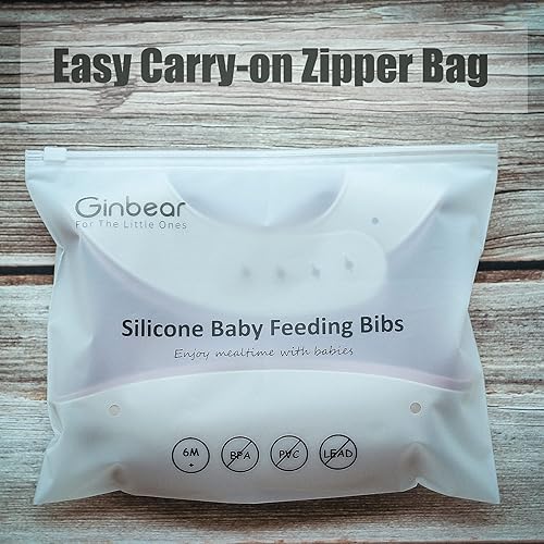 Miniatura 6 de Ginbear Baberos de silicona para bebés, baberos de alimentación impermeables con bolsillo para atrapar alimentos, baberos de silicona ajustables