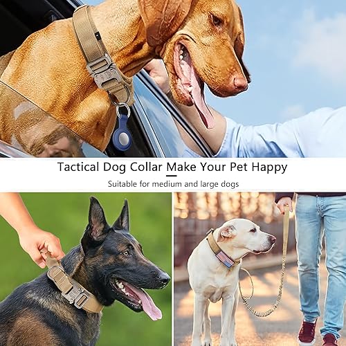 Miniatura 4 de DAGANXI Juego de correa táctica para collar de perro, collar de nailon ajustable para perro con mango de control y hebilla de metal pesado para