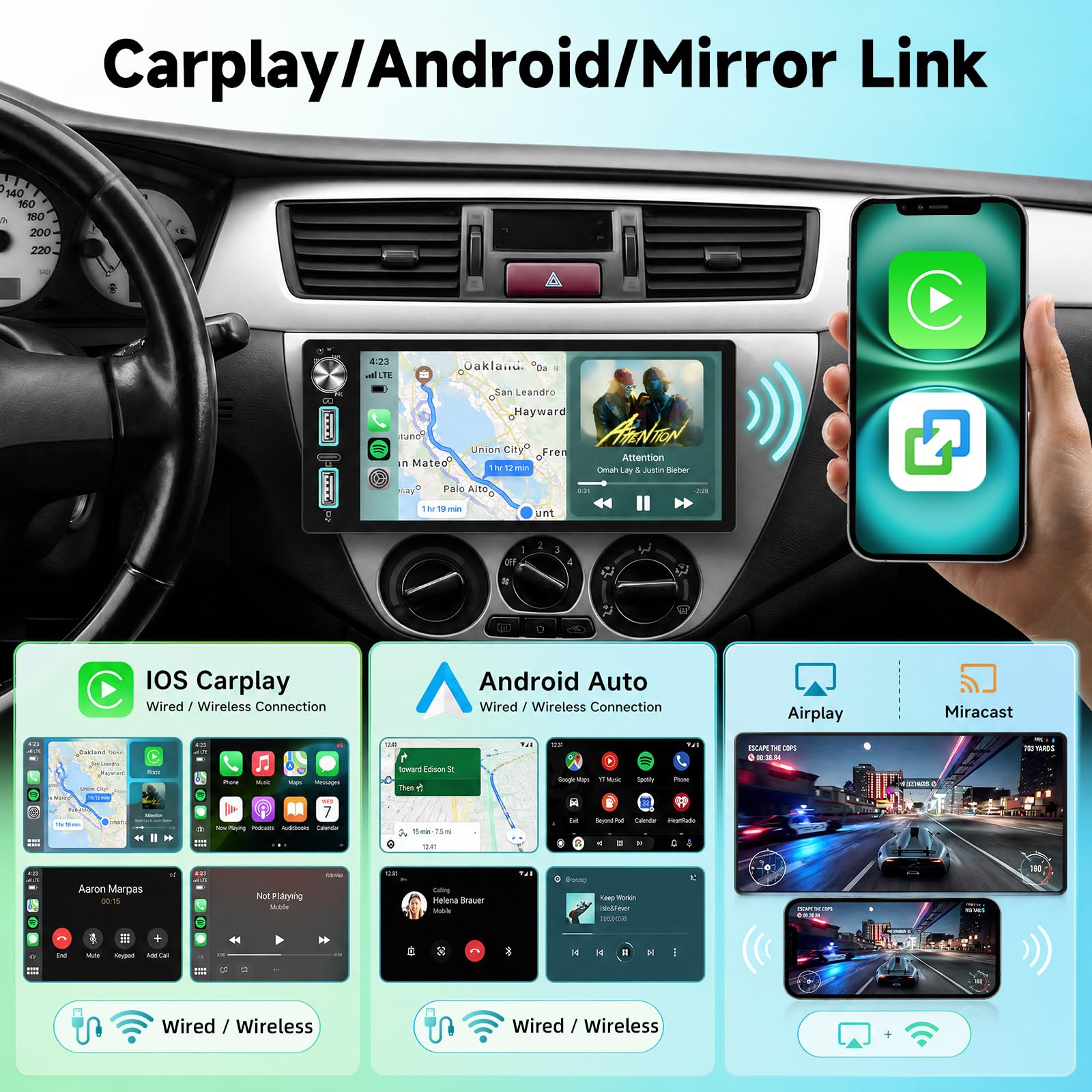 Hodozzy Autoradio Dab 1 Din avec sans Fil CarPlay et Android Auto Bluetooth