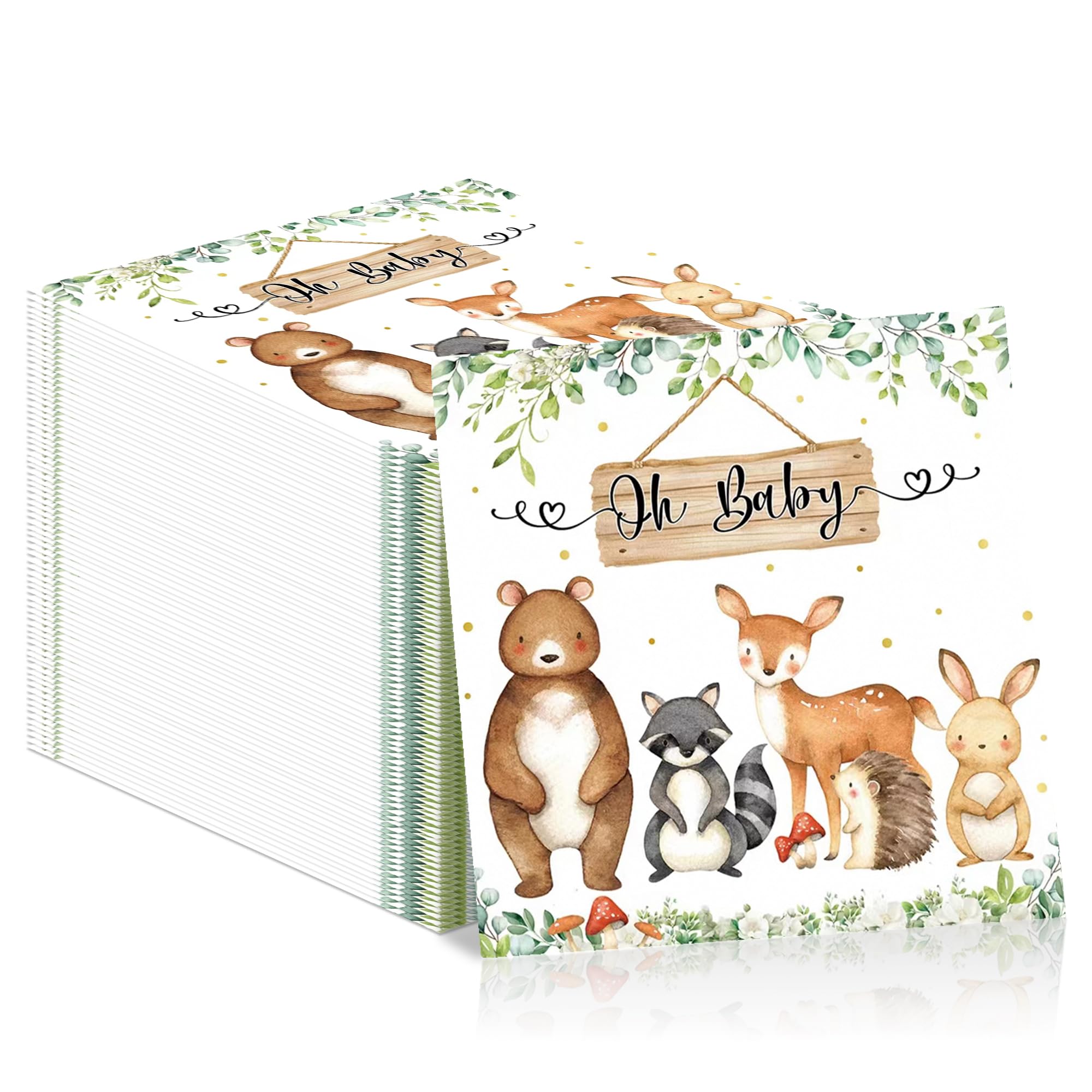 50pcs Woodland Animals Baby Shower Paper Napkins Forest Animals Disposable Napkins Decorative Creature Luncheon Dinner Napkin for Party Supplies Table
