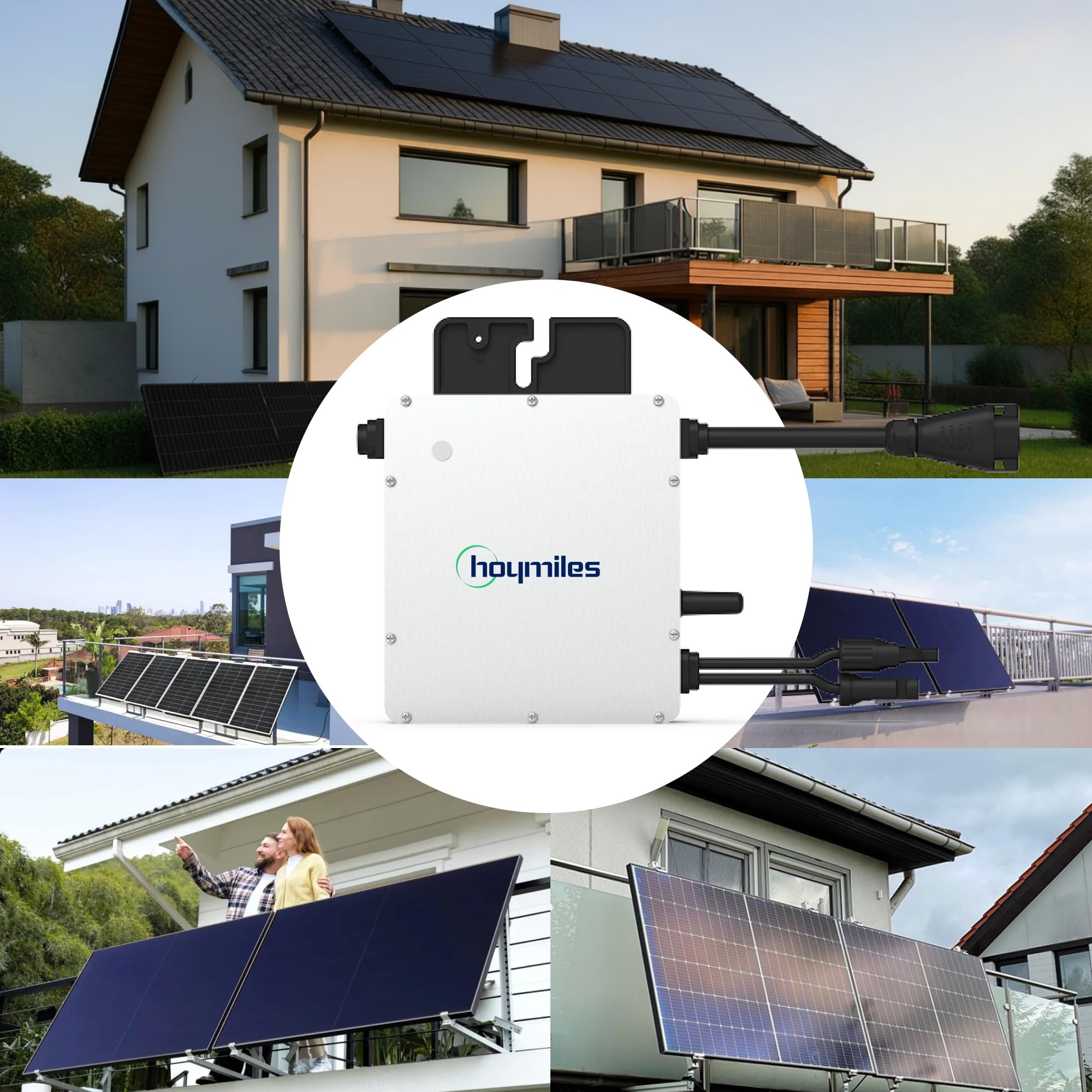SUNNIVA® 460W Balkonkraftwerk BIFAZIAL FULLBLACK komplett Steckdose HOYMILES 400 Watt Wechselrichter, PV Solaranlage Komplettset, 1x 460W N-Type Glas-Glas Bifacial Solarmodule, 5m Kabel