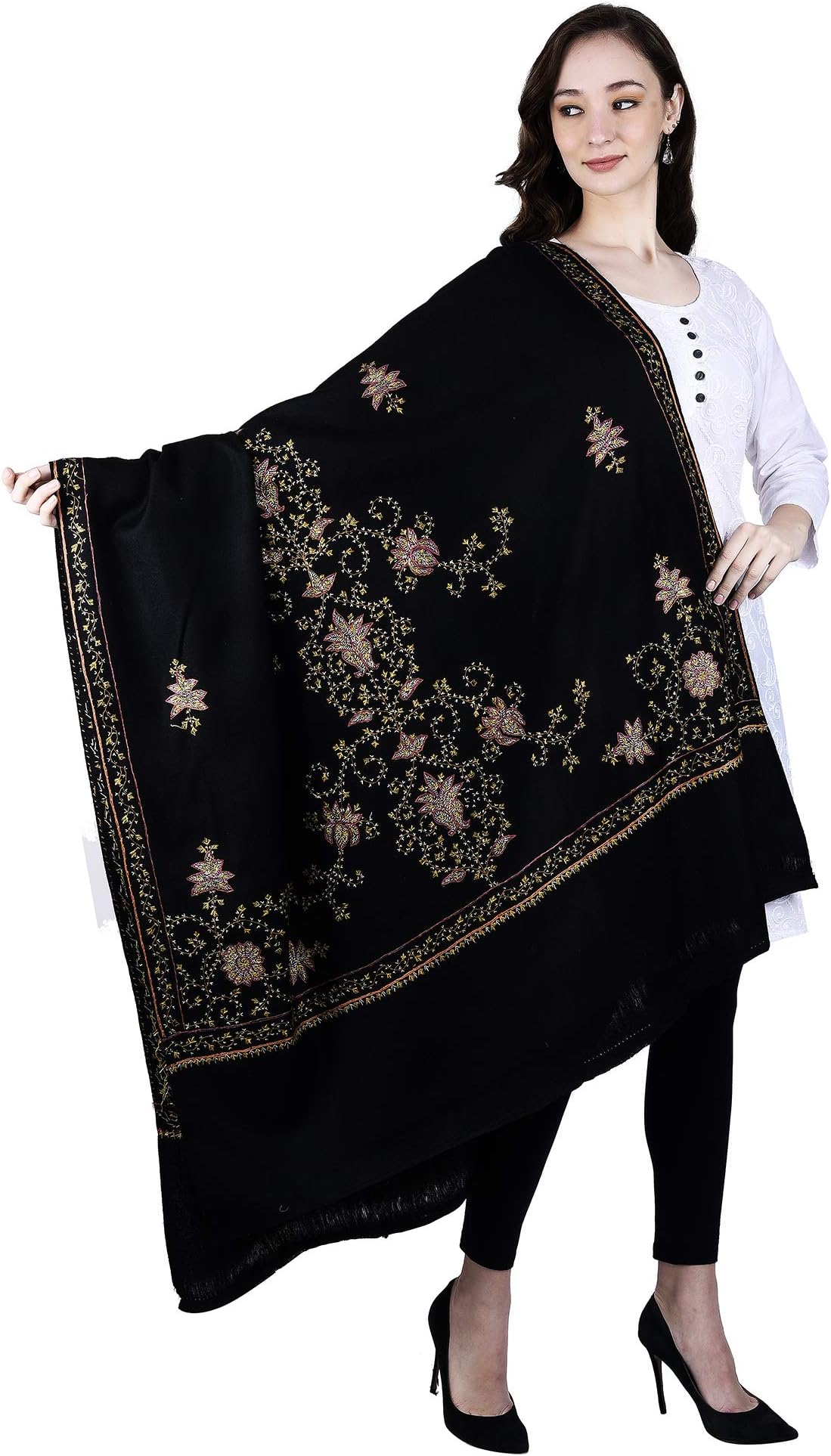 SWI WITH LABEL Women's Kashmiri Hand Embroidered Pure Wool Shawl