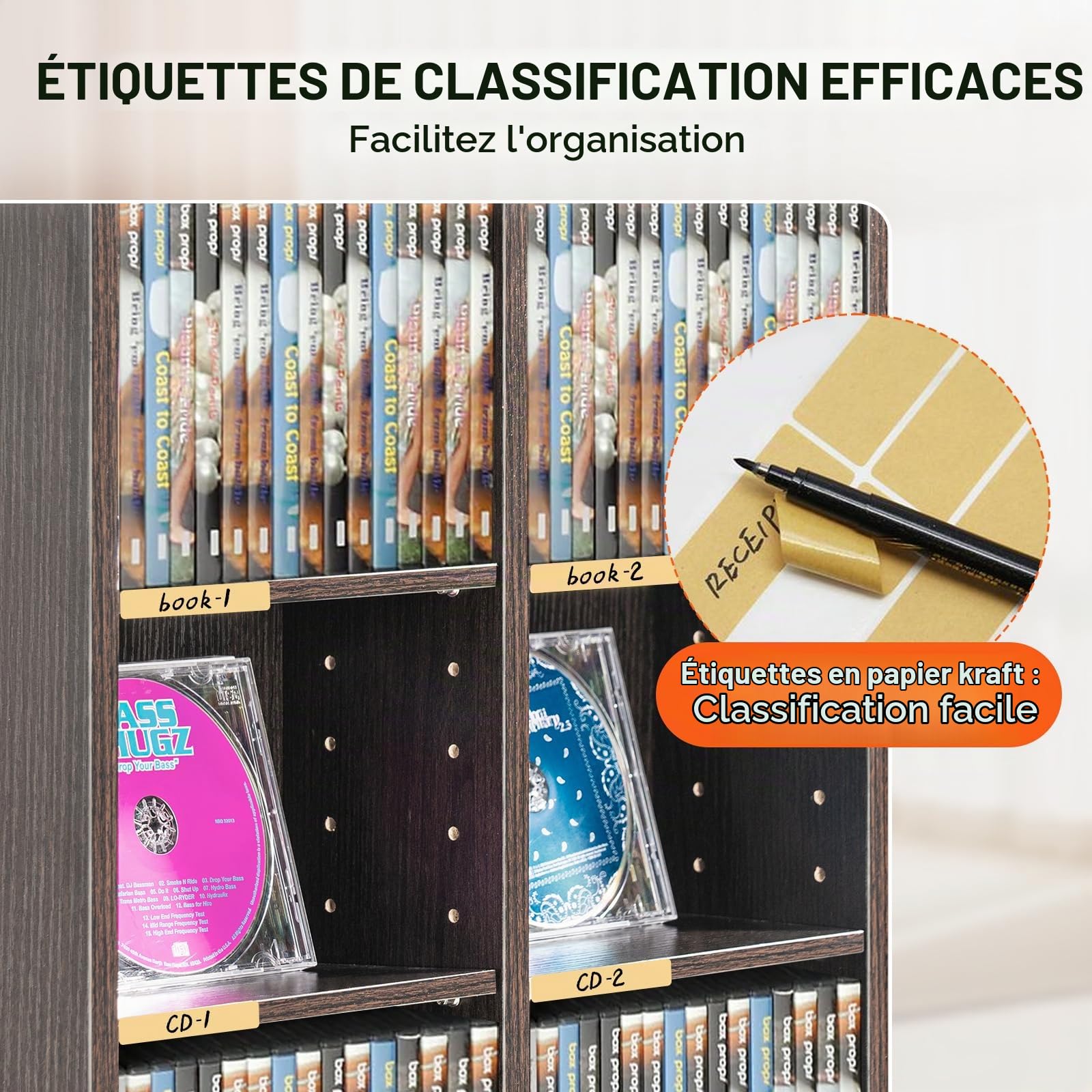 VEVOR Meuble de Rangement Multimédia, Étagère pour DVD à 8 Couches Capacité 464 CD, Armoire à DVD 16 Compartiments, Stockage la Musique, Les Films, Les Jeux Vidéo ou Les Collections de Souvenirs