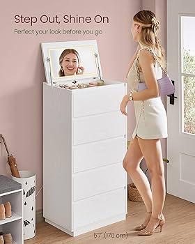 Amazon.com: VASAGLE 5-Drawer Dresser with Mirror and Lights