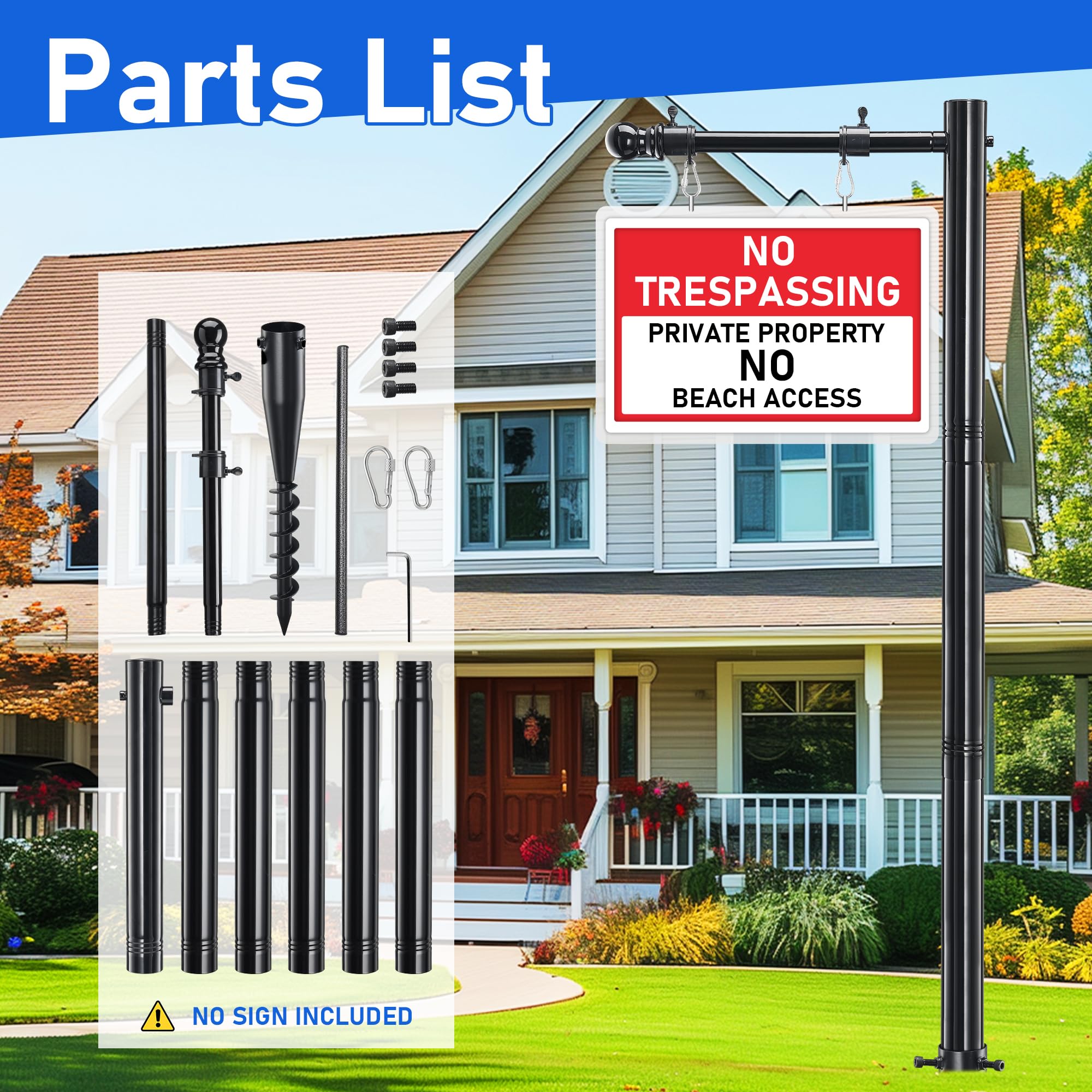 Real Estate Schild Pfosten, 254 cm Pfosten mit 88,9 cm Arm für Verkaufsschilder, Schwarz