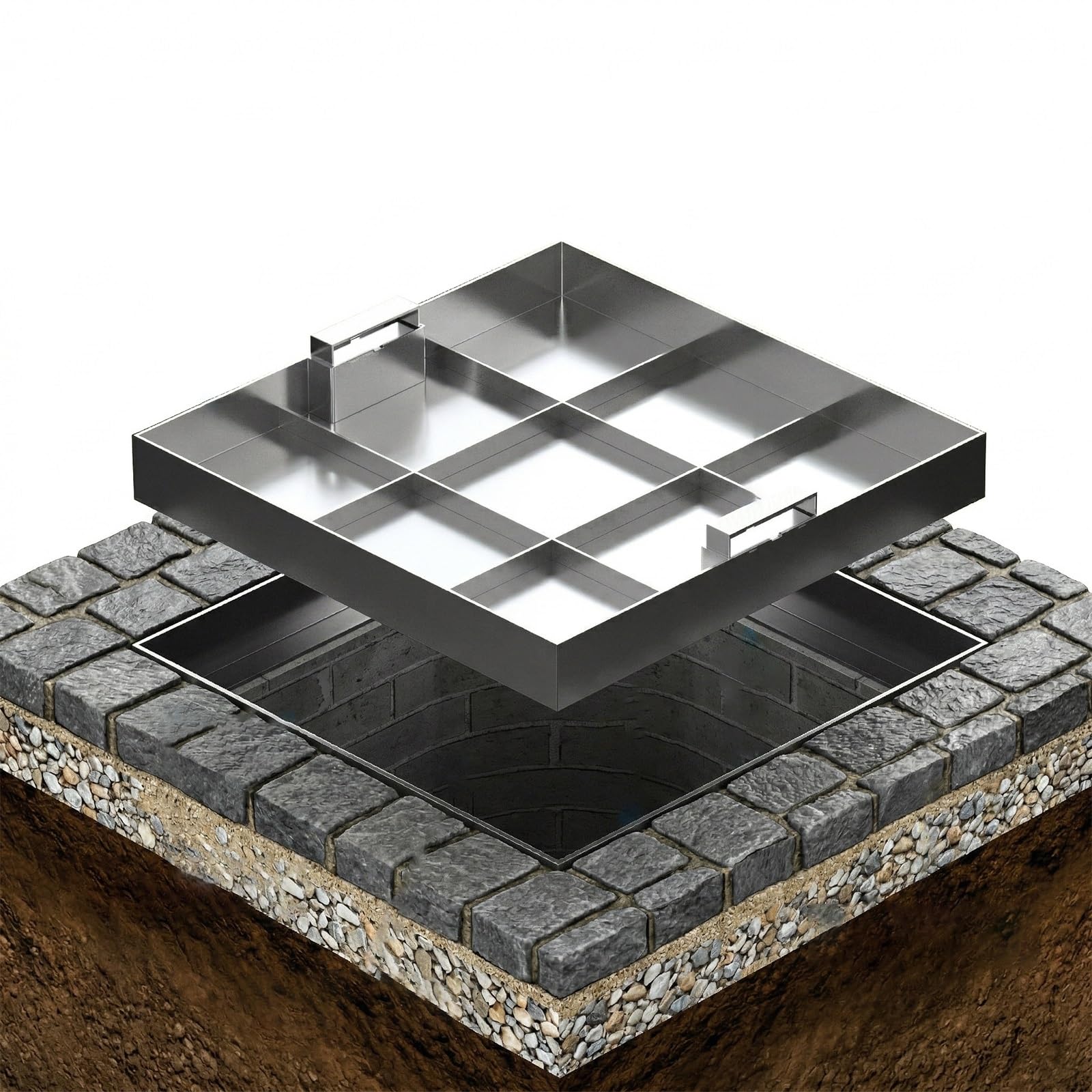 Coperchio per pozzetto Invisibile a Incasso Quadrato con Base e Maniglie retrattili, Robusto Coperchio per Fossa settica, 34x34 Pollici