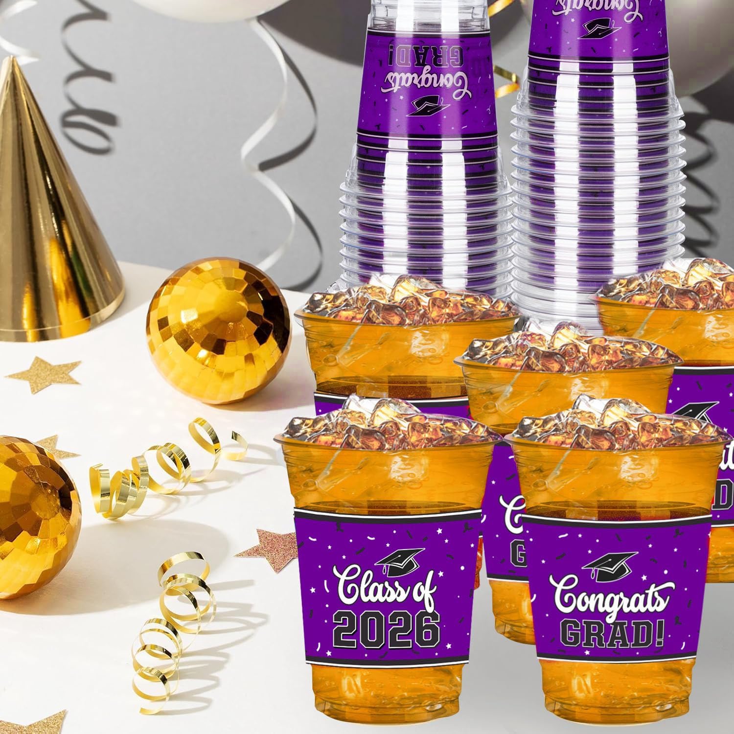 100 Pcs 12oz Graduation Cups Class of 2026 Disposable Graduation Plastic Cups, 2026 Grad Party Cups for Congrats Grad, Class of 2026 Celebration Party Supplies Tableware - Image 3