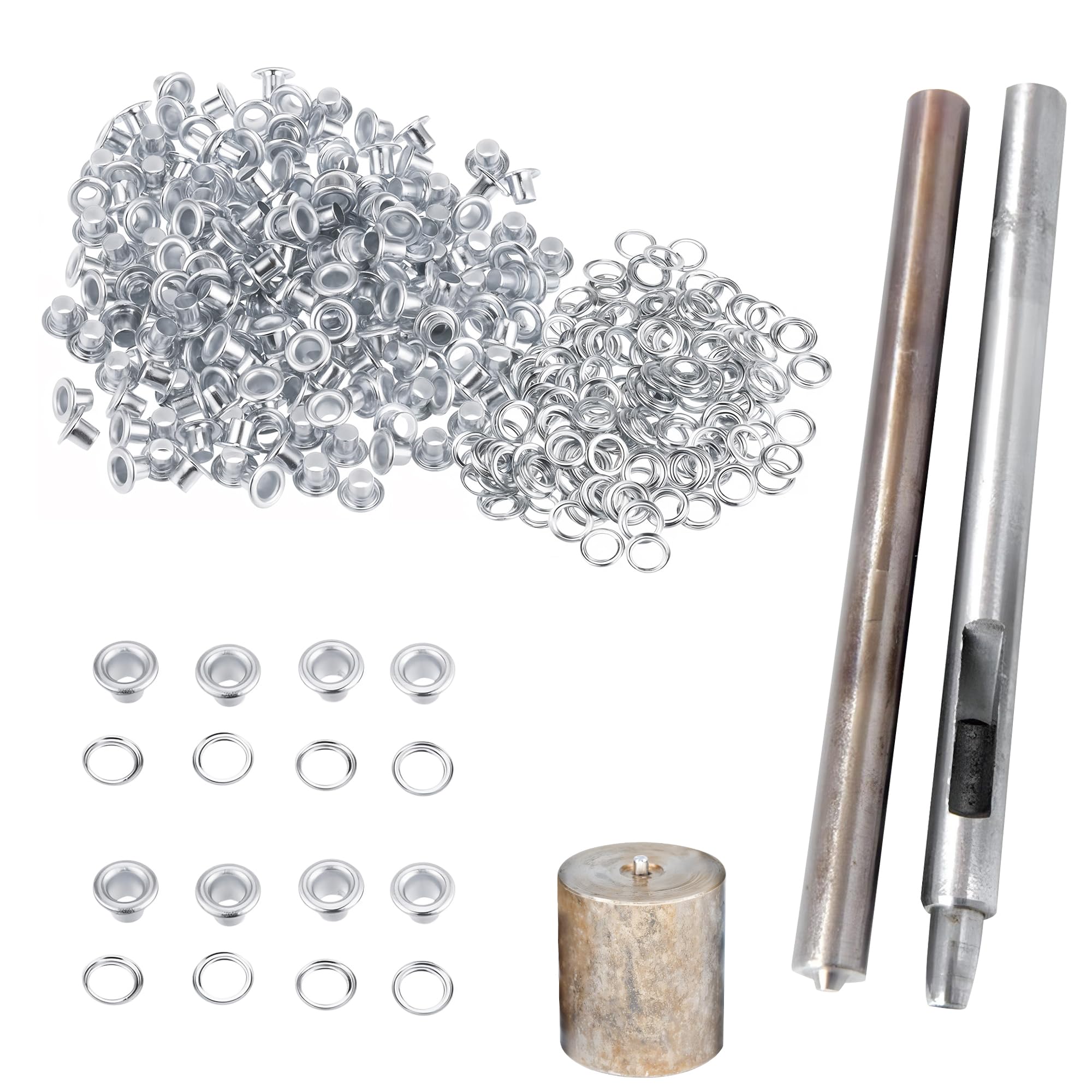 Trimming Shop Silver 100 Set 3Mm Eyelets Grommet With 3 Grommet Setting Tool Eyelet Punch Kit For Leather, Fabric, Shoes, Handbag, Purses, Repair Clothing, Making Crafts,