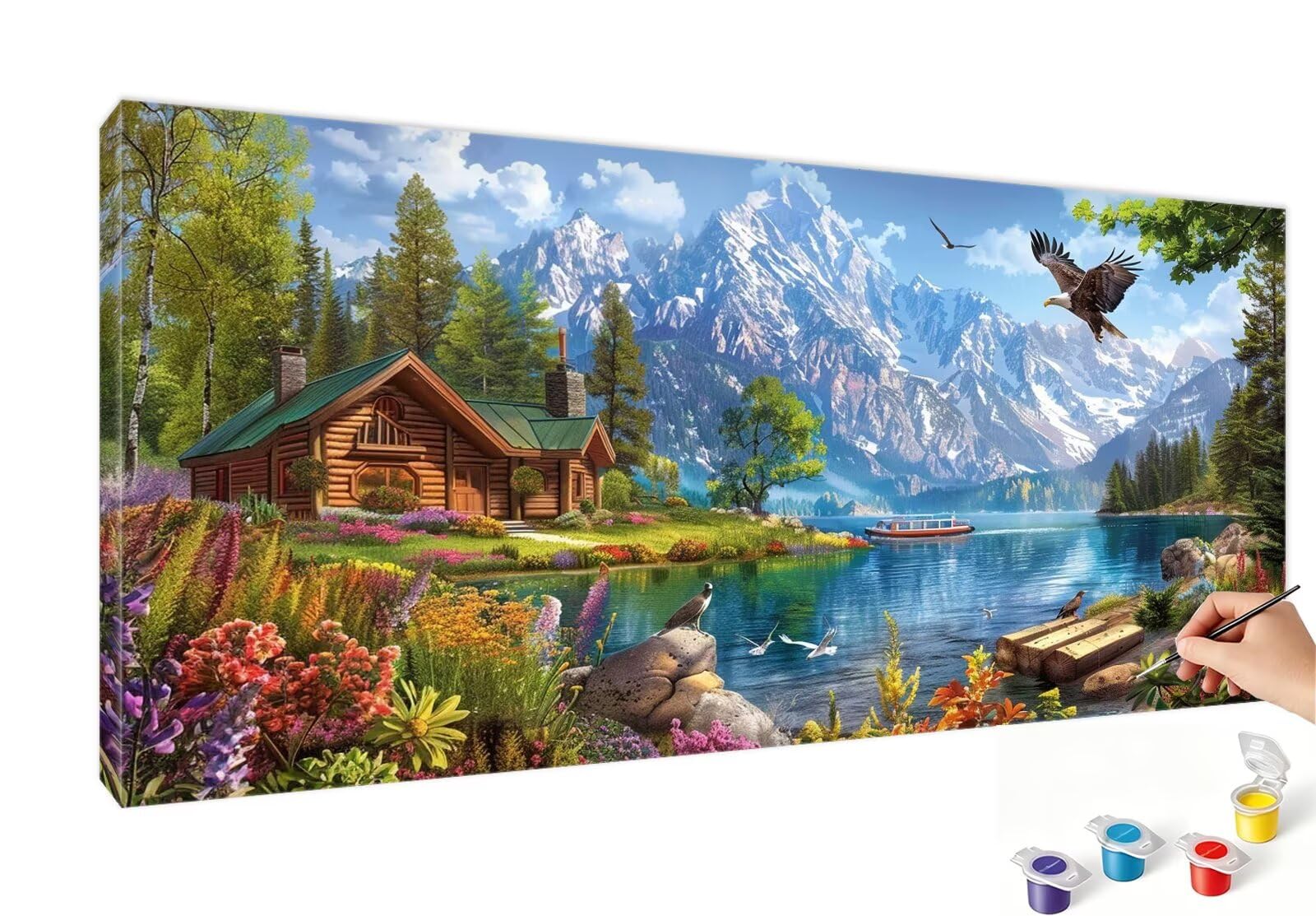 Numery malarskie dla dorosłych drzewo malarstwo numer orzeł DIY kolorowanie według numerów dla dorosłych 100 x 200 cm z pędzlami i akrylami, zestaw do ręcznej aktywności do dekoracji domu, salonu