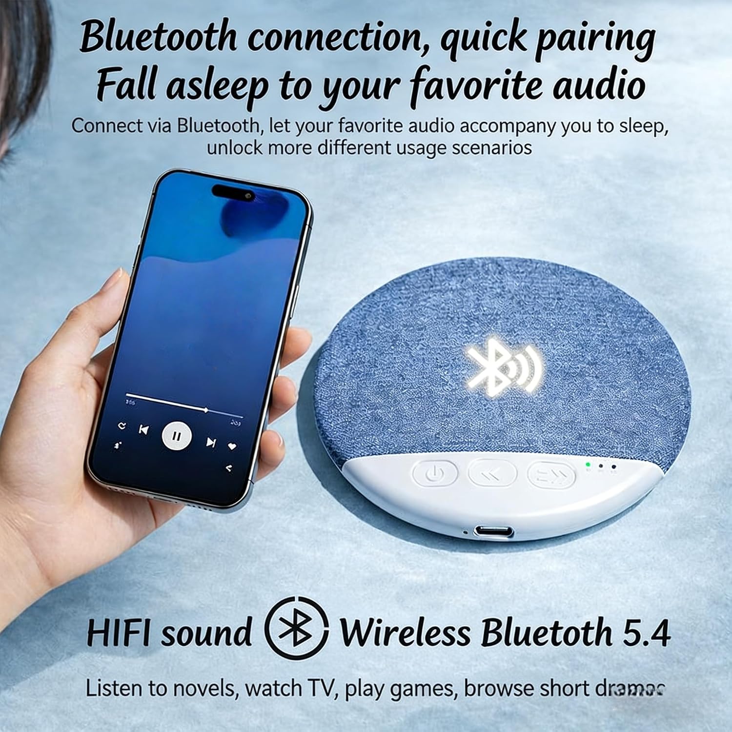 Ultra-Thin Bluetooth Pillow Speaker, Mini Portable Under Pillow Speaker with White Noise Timer & Bluetooth 5.4, Wireless Sleep Aid with Stereo Bass, Comfortable for Adult Side Sleepers | BLUETOOTH 5. 2026 - view 2