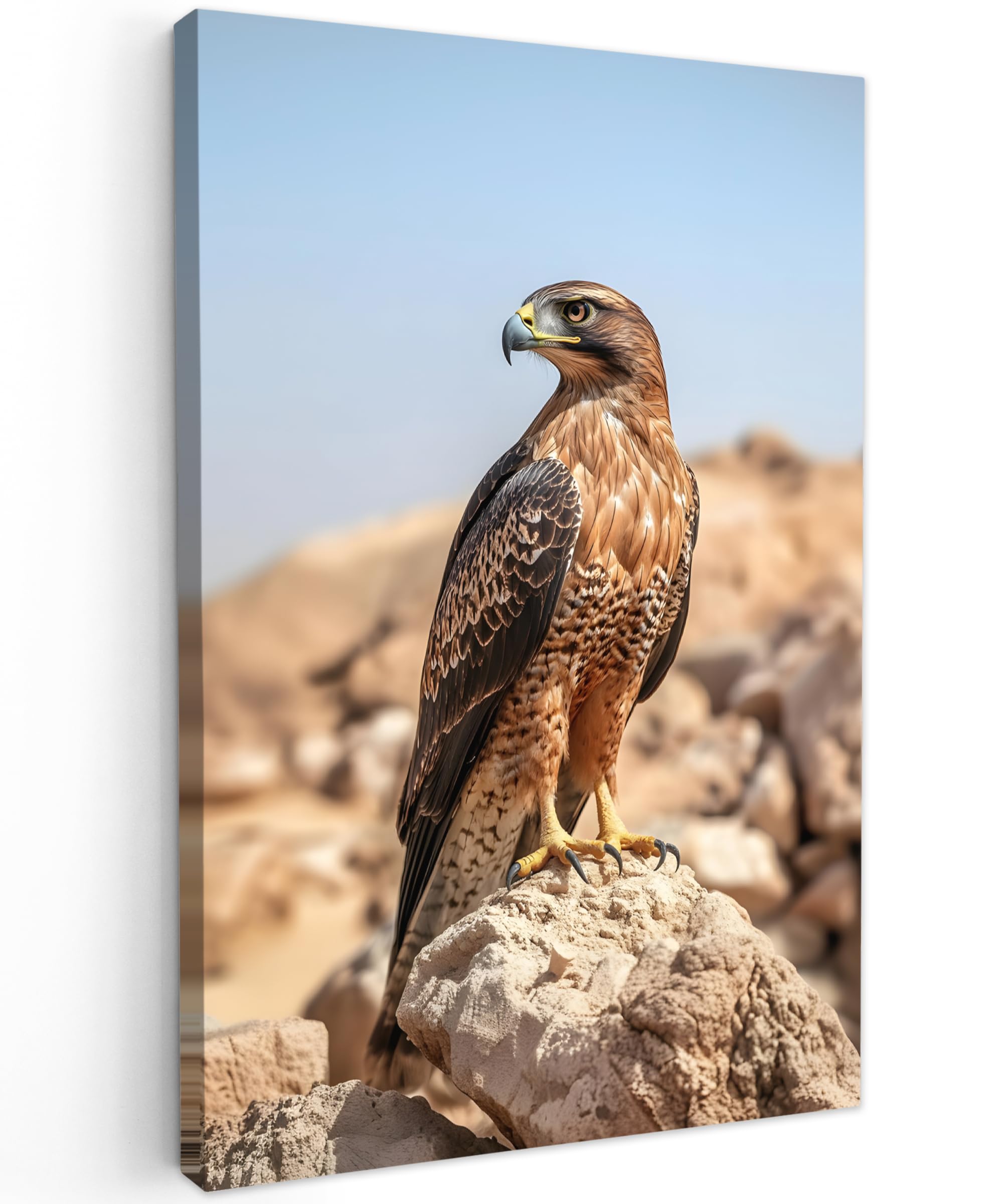 MuchoWow© Canvas Wall Art 31"x47" / 80x120 cm Decor Hanging Pictures for Living Room Canvus Artwork Deco Walls Falcon - Bird - Rock - Power