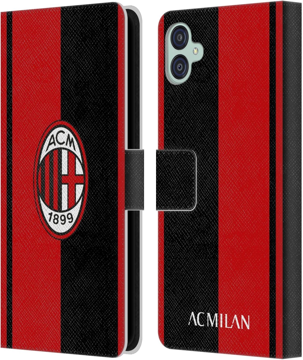 Head Case Designs Officially Licensed AC Milan Red and Black Crest Leather Wallet Case Compatible with Samsung Galaxy M04 5G / A04e