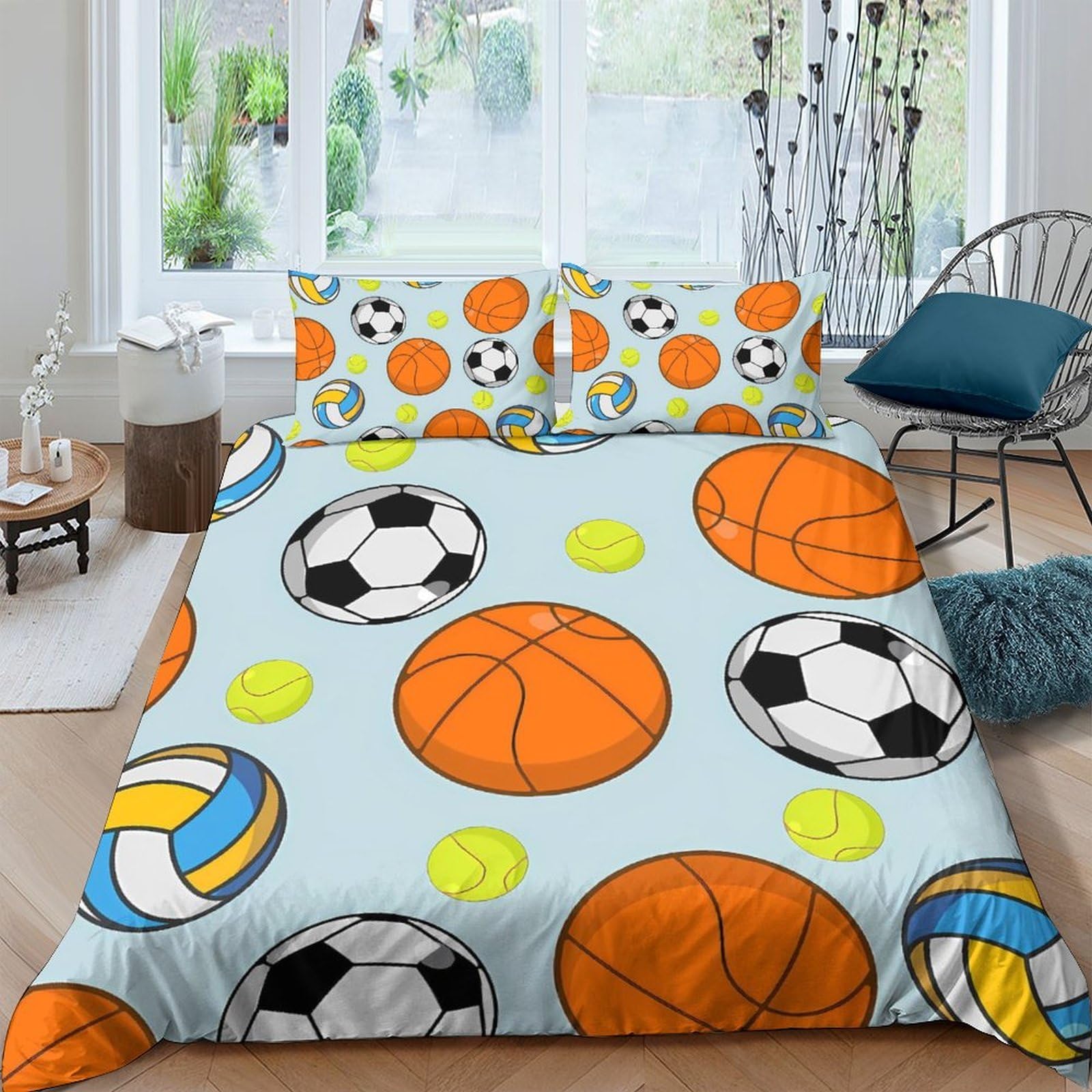 Ctjqhvkz Style-3 3D Printed Sports Ball Fitted Sheet Microfiber Soft Breathable Basketball Soccer Bed Cover For Bedroom Dorm Mattress Protection Decor Single（135X200cm）
