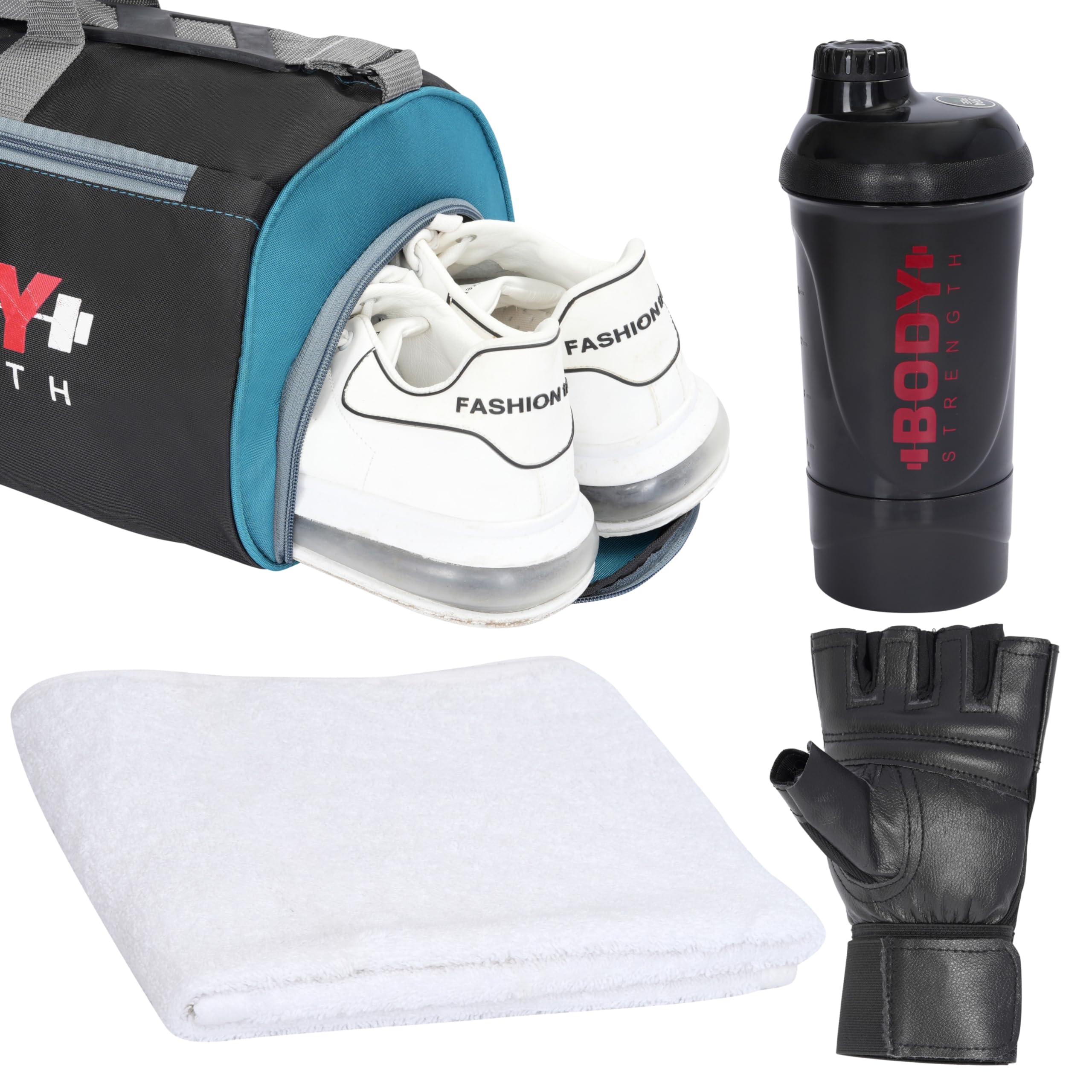 Gym Combo of 4 Polyester Gym Bag with Shoe Compartment, Black Shaker Bottle, Black Gym Gloves and Towel Gym kit for Men and Women (Combo of Gymbag/Shaker/Towel/Gloves_09)-image-26