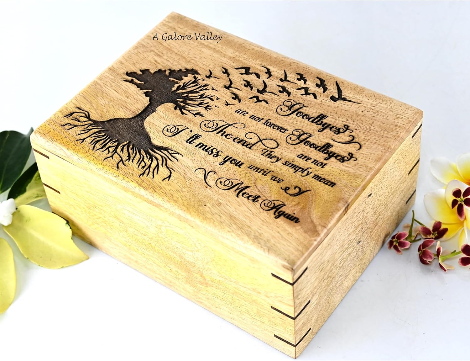 Biodegradable Hand-Carved Wooden Cremation Urn for Human Ashes, Adults & Pets | Memorial Keepsake Box for Burial or Funeral | Mango Wood, Golden Brown (Small, 6.5 x 4.5 x 2.25 Inches, 38 Cu/In)