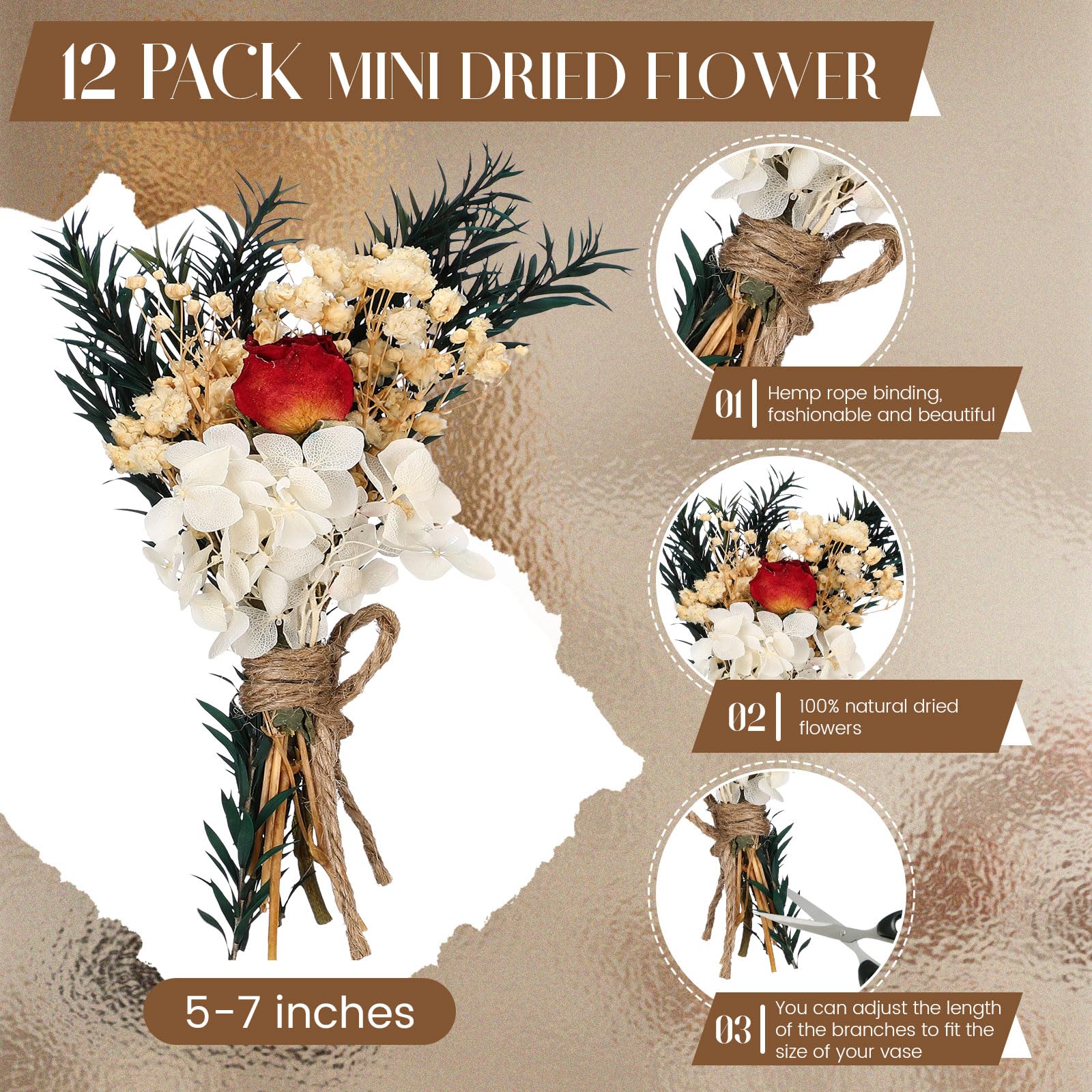 Layhit Boho-Trockenblumenstrauß, Mini-Hochzeit, handgefertigt, Trockenblumen, Dekoration für Vasen, Basteln, Foto-Boutonniere für Männer, Blumenpflanze für Brautjungfer, Geschenk