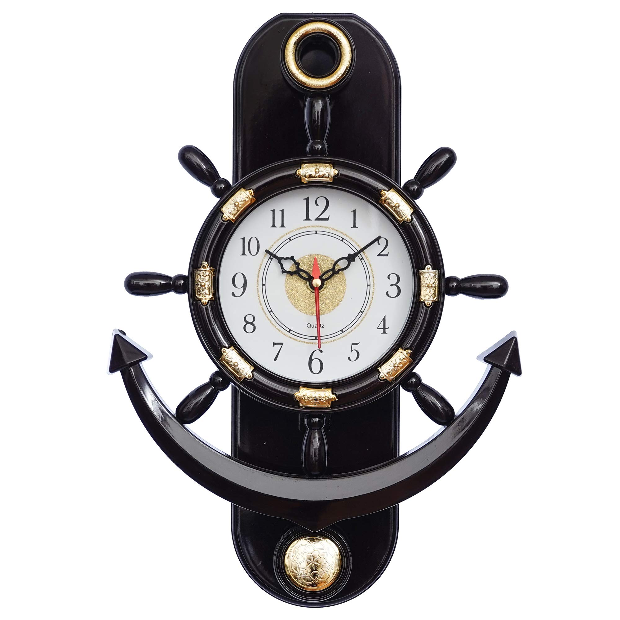 Click n shipPendulum Plastic Wall Clock for Home (Size 36cm 27cm 7cm) (Brown, Small) (Black)