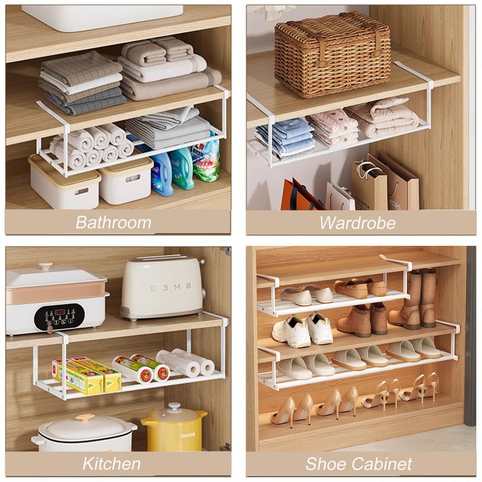 ViWaVee Scarpiera Appendibile Per Armadio, Estendibile Da 40 cm a 70 cm, Ideale Per Organizzare Armadio In Cucina O Nella Conservazione Degli Indumenti. (Bianco-1 articolo)