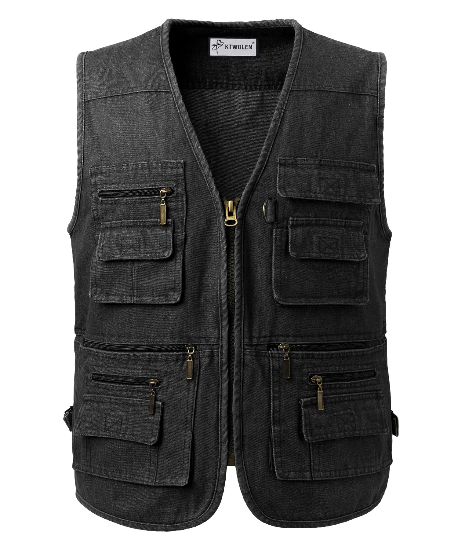 KTWOLEN Herren Kutte Jeansweste Freizeit Bikerweste Multi-Taschen Ärmellos Motorradweste Denim Weste