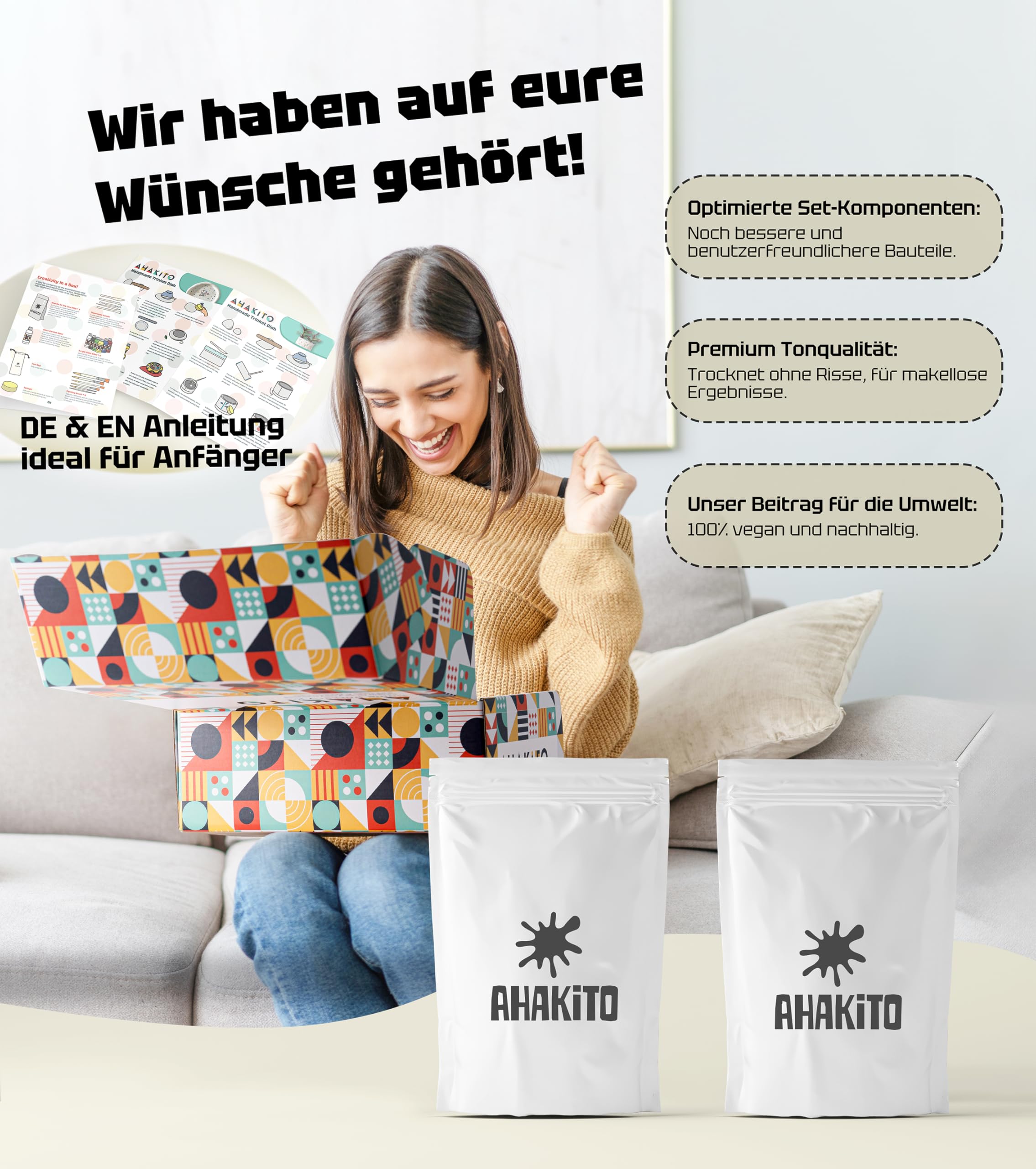 Ahakito Air Dry Clay Kit for Adults - Includes Air Clay, Sculpting Tools, Paint, Brushes, Gloss Varnish & Step-by-Step Guide