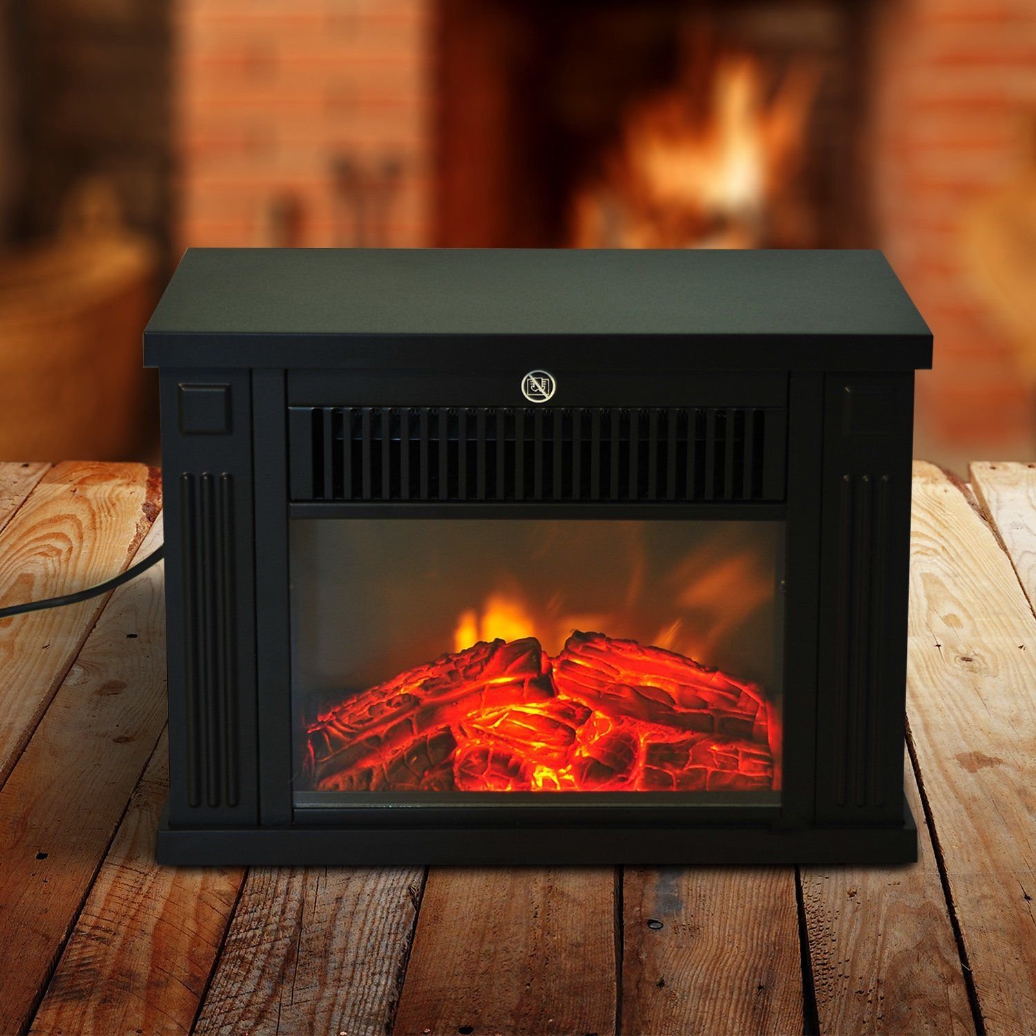 HOMCOM Camino Elettrico da Tavolo con Effetto Fiamma, Caminetto Elettrico da Terra con Potenza Regolabile 600/1200W, Temperatura Regolabile, Copertura 10-15m², Nero