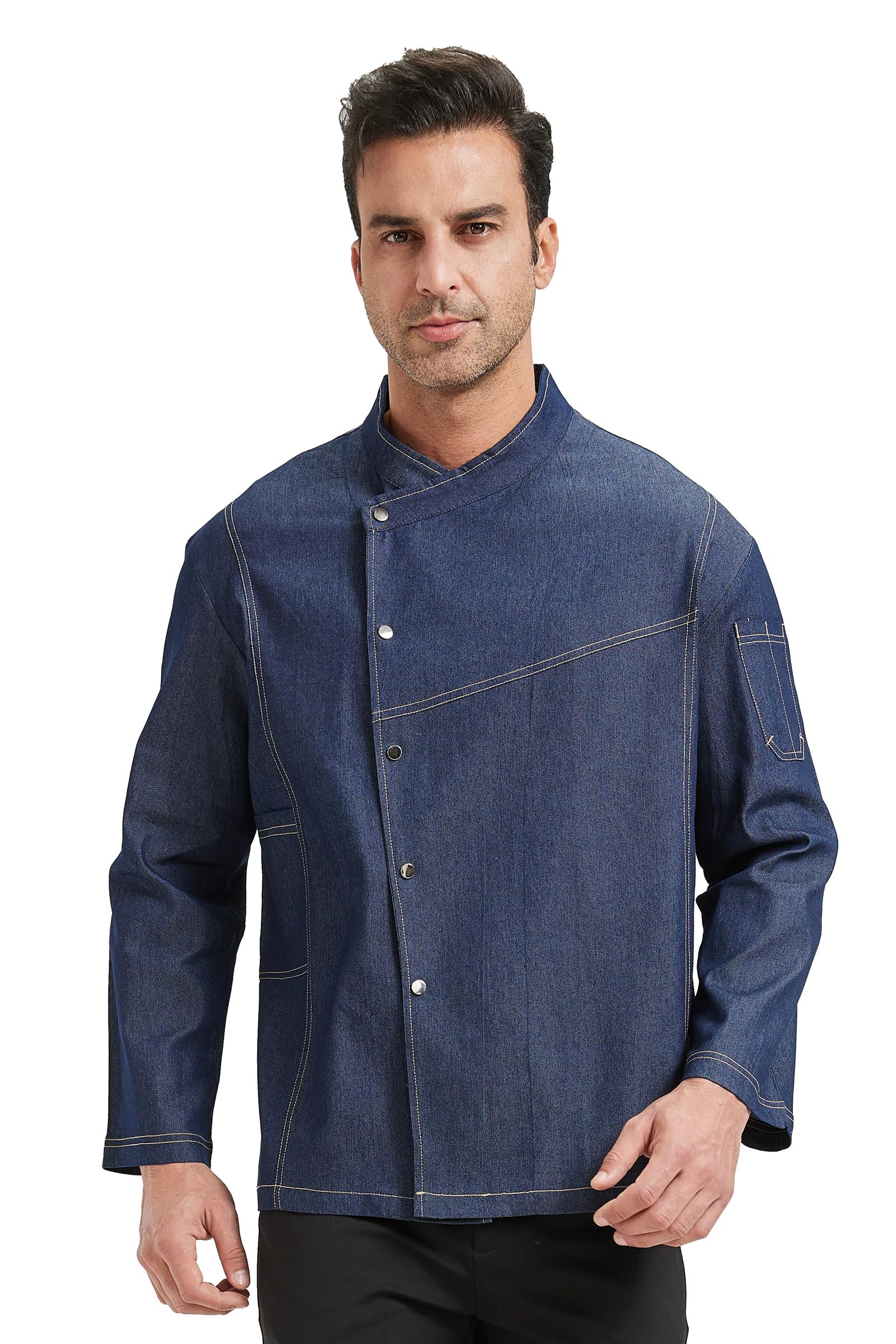 Nanxson Veste de Cuisine Unisexe Homme Femme Veste de Boulanger Respirante Veste de Travail en Denim Uniforme de Cuisine avec Poche