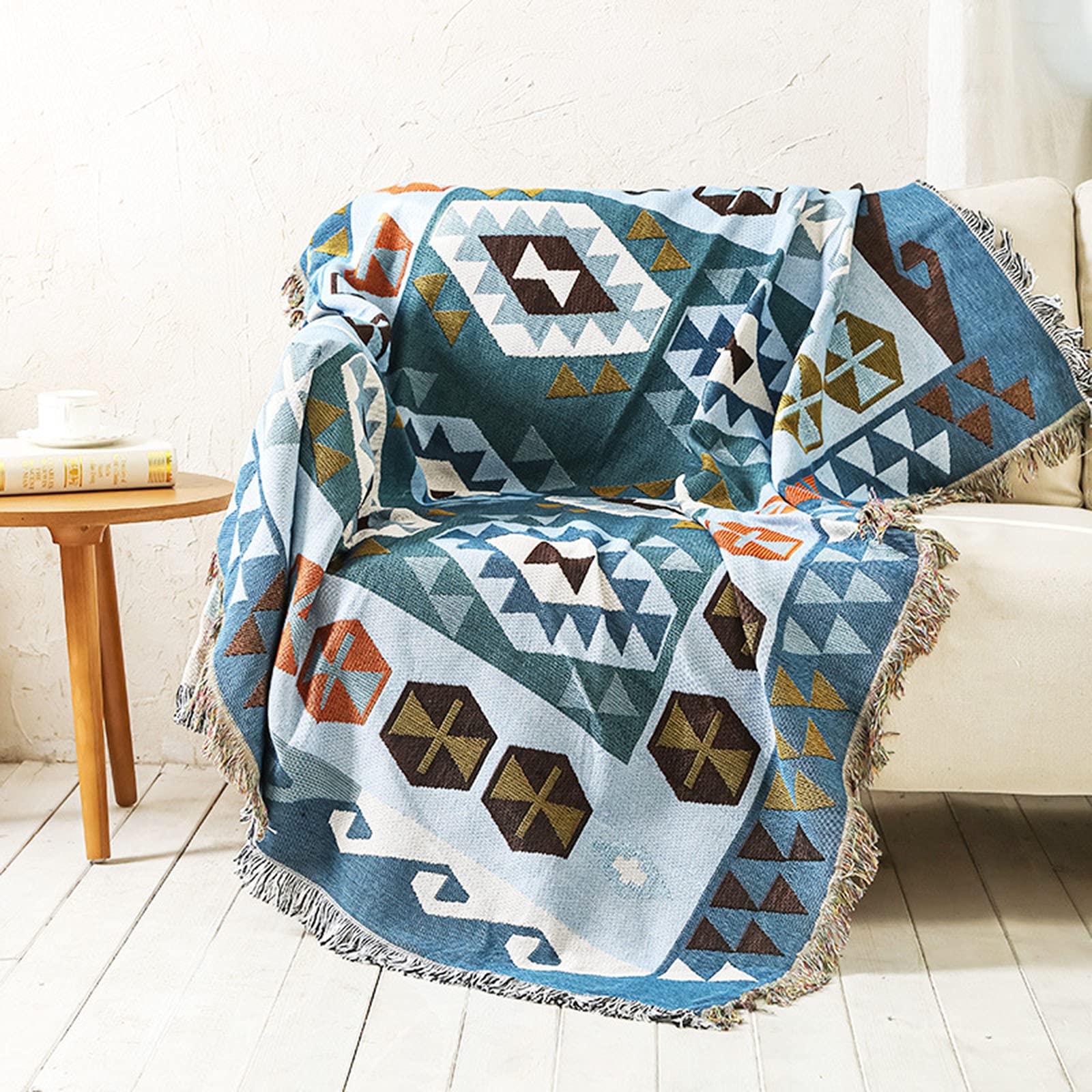 Coperta con motivo geometrico etnico con frange decorative, reversibile, confortevole, morbida ed elegante, per divano, letto, divano e sedia (stile 5, 130 x 160 cm)