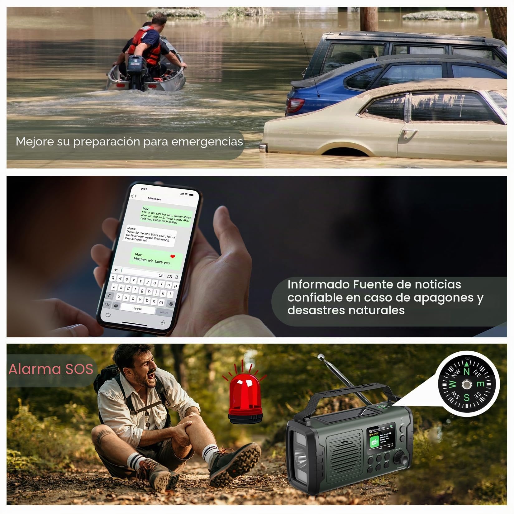 20000 mAh Radio Solar de Emergencia con Manivela Dab+ FM, Portatil Radios Dinamo Bluetooth con Despertador, Alarma de Emergencia SOS, Linterna y Luz De Lectura (Verde)