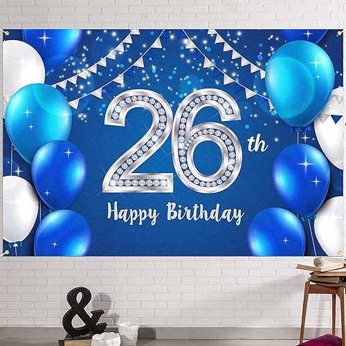 HAMIGAR Fondo de pancarta de feliz cumpleaños 26 de 6 x 4 pies, decoraciones de cumpleaños de 26 años, suministros de fiesta para mujeres y hombres,