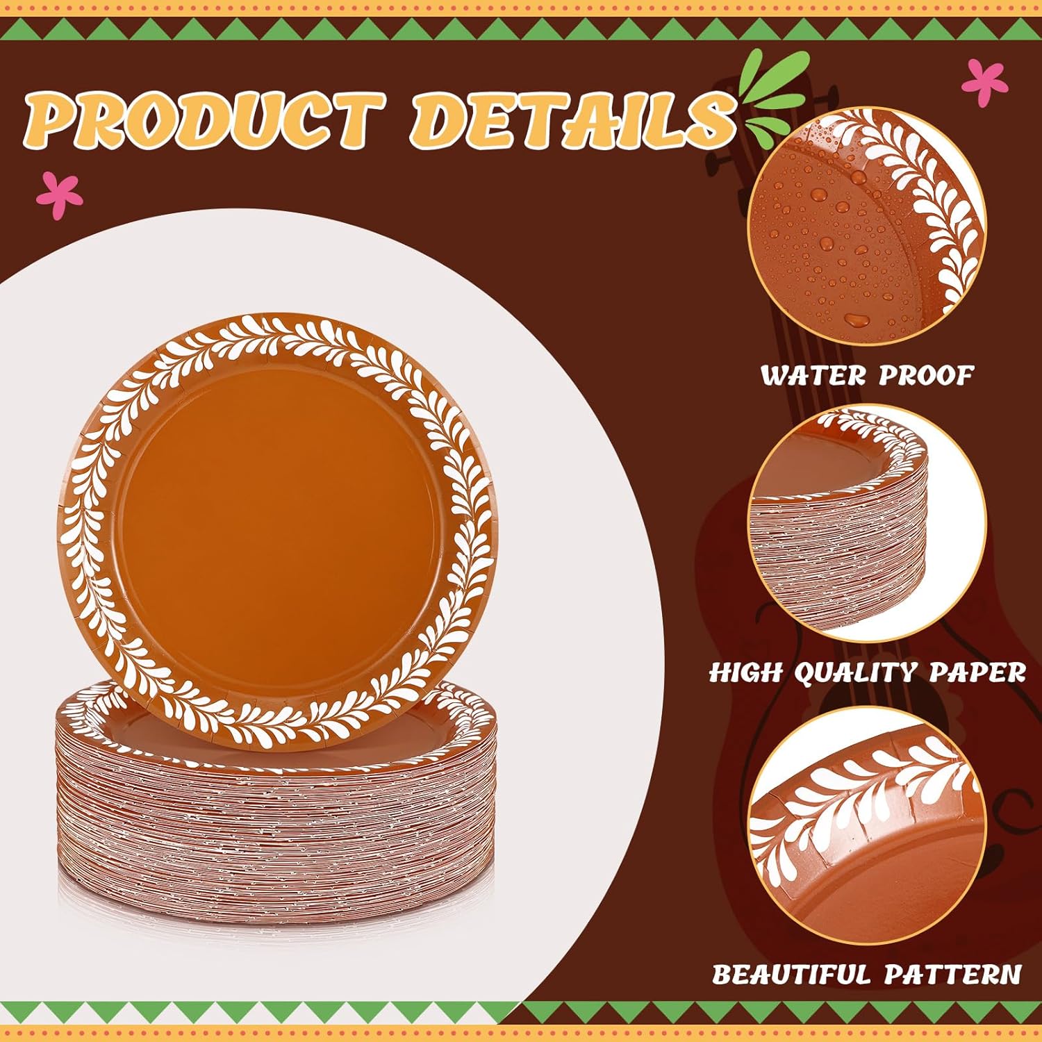100 Pcs Platos De Barro Mexicanos Paper Plates Fiesta Party Plates 9 Inch Cielito Lindo Party Decoration Terracotta Clay Pottery Dishes for Taco Carnival Independence Day Baby Shower Supplies Wedding