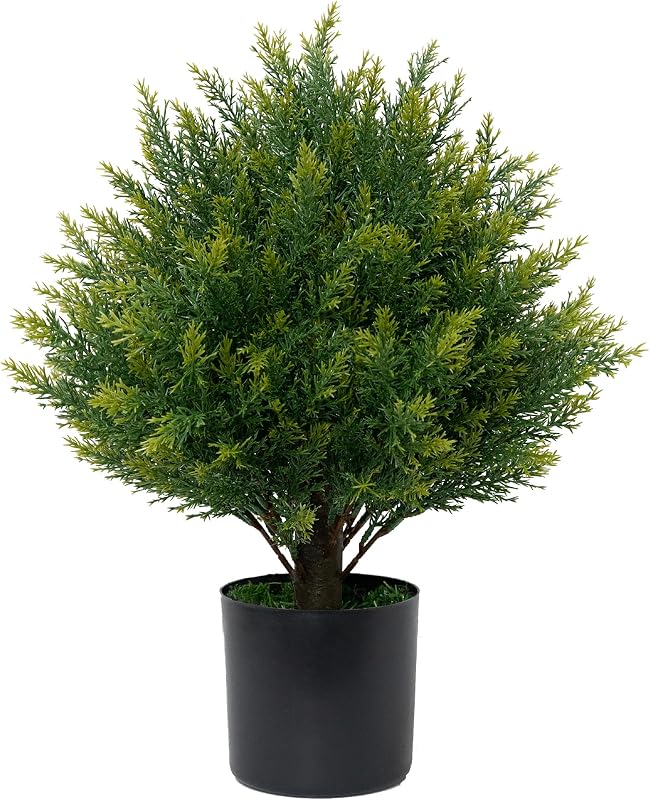 Árbol de bolas de topiario artificial de 19''T Árbol de bolas de arbusto pequeño de imitación Arbusto resistente a los rayos UV Planta artificial en maceta para jardín de porche delantero interior al aire libre
