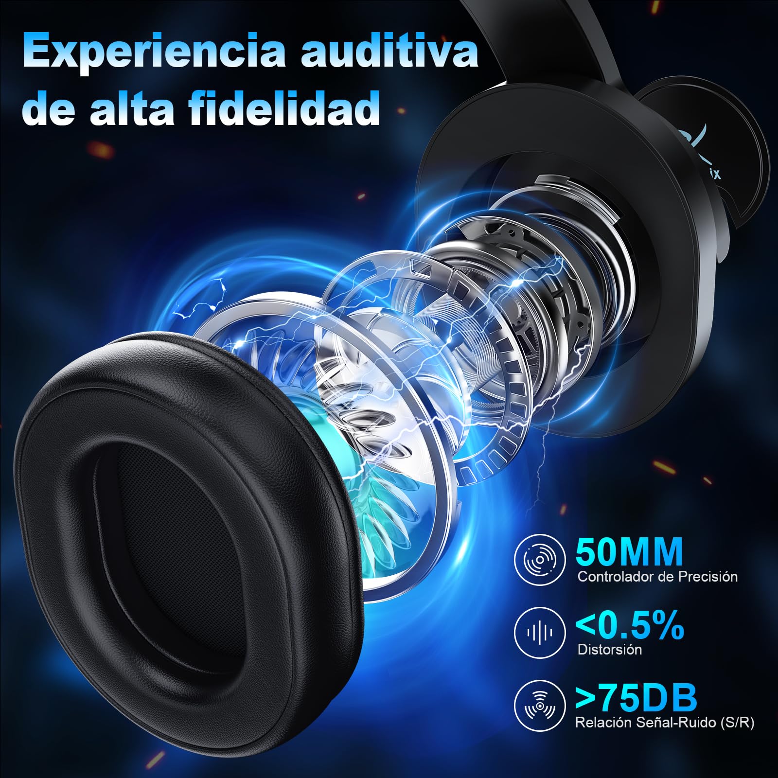 Krysenix PG3 2,4 GHz Cascos Gaming Inalámbricos para PS5, PS4, PC, Mac, Switch, Auriculares Inalámbricos Bluetooth 5.4 con micrófono Desmontable, 7.1 Sonido Envolvente, Duración 48Hr, Luz LED