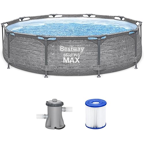 Bestway Steel Pro MAX 10' x 30" Round Above Ground Swimming Pool Set Outdoor Metal Frame Family Pool with Liner and Filter Pump, Gray
