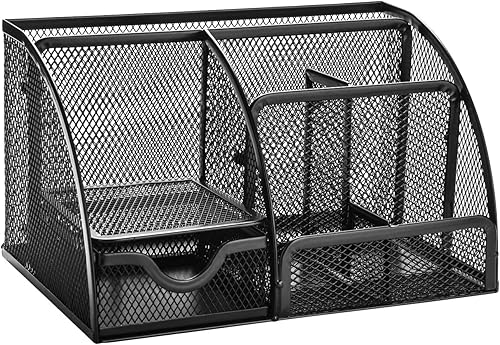 Miniatura 2 de Utopiks - Organizador de escritorio de malla, juego de suministros de oficina con 6 compartimentos y 1 cajón para uso escolar, estudio y trabajo,