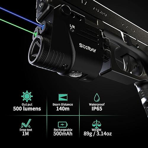 Miniatura 9 de 500 lúmenes luz de pistola láser combo recargable haz láser azul