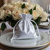 Vista 4 de Bolsas de regalo de satén blanco de 4 x 6 pulgadas, bolsas de joyería, bolsas de cordón para regalos de boda, bolsas de regalo de Navidad para baby