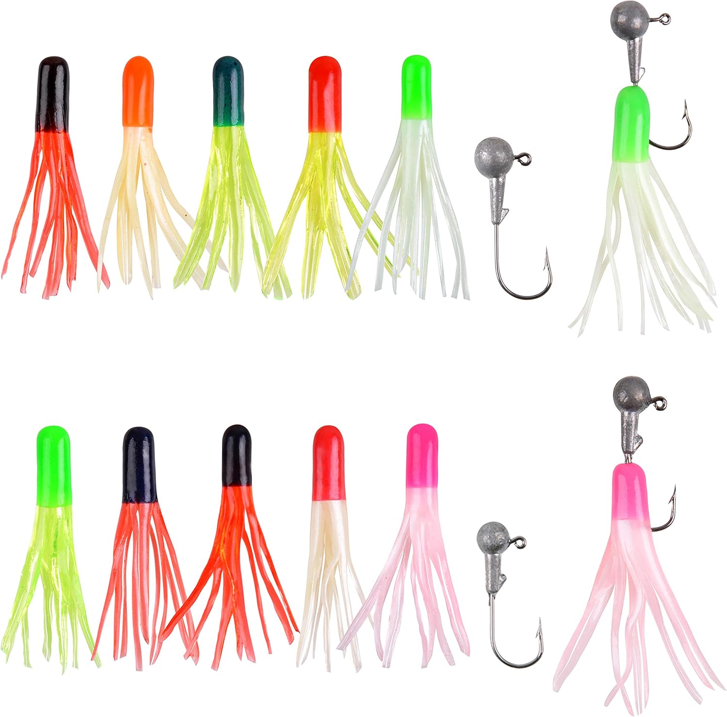 SILANON Grub Lures Fishing Jigs Head Hooks Kit- Soft Plastic Grub Tail Worm Lure Bait Crappie Jigs Buster Tubes Baits for Bass Trout Saltwater Freshwater Fishing 17-110pcs : Sports & Outdoors