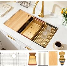 MILOSEN 33 Inch Gold Undermount Kitchen Sink,33" x 19" Gold Stainless Steel Sinks, Single Bowl Workstation Sink with Custom Accessories, Handmade Under Counter Design, 9'' Large and Deep Kitchen Sinks