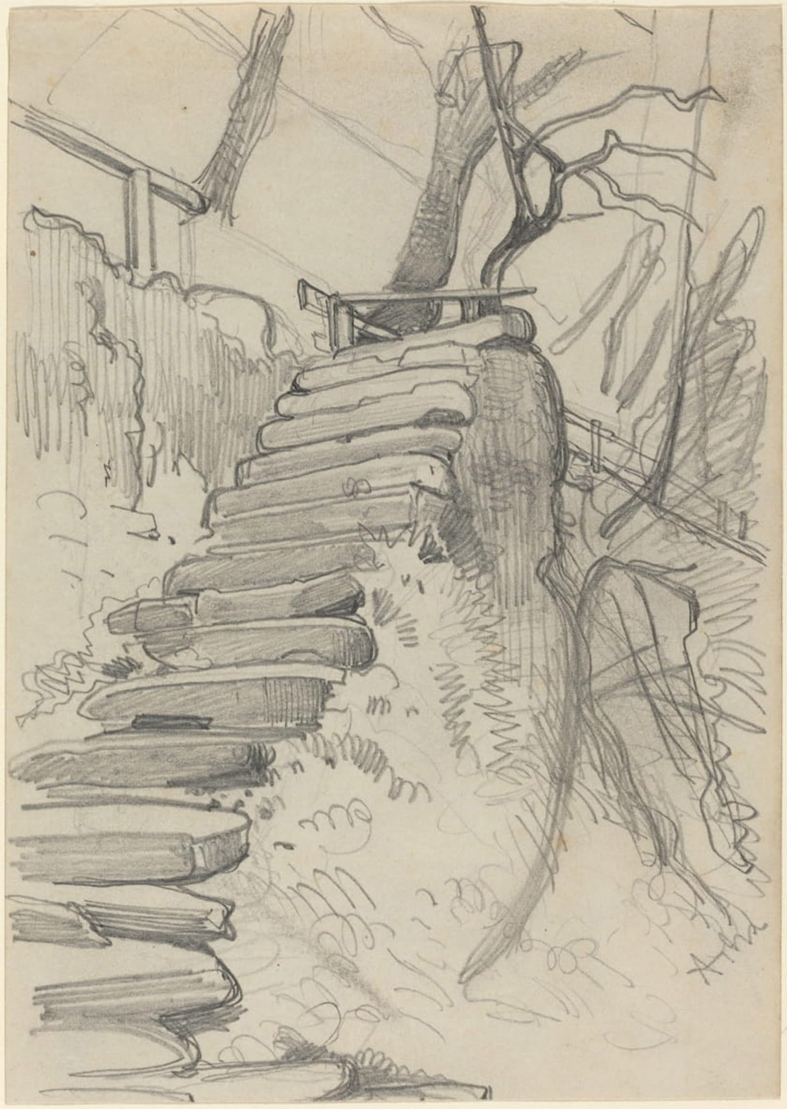 Artxlxxbn No Frame Famous Painting Art Wall Decor Abstract Art Picture Flight Of Stone Steps In A Garden By Adolph Menzel Animal Pictures For Home Decor 60X90cm