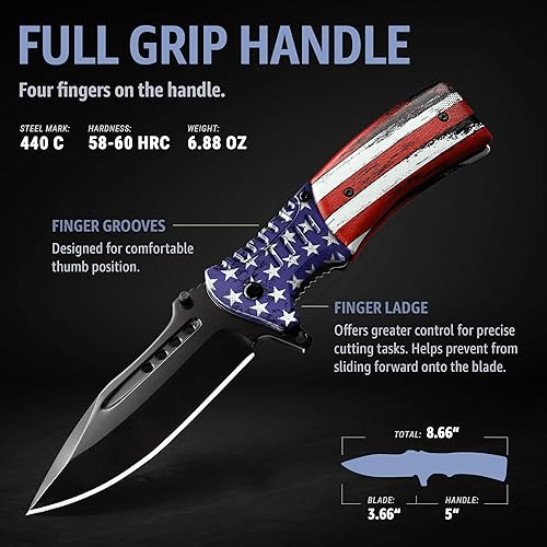 Miniatura 26 de Navaja de bolsillo con cuchillos plegables sostenidos por resorte, navajas tácticas militares EDC; mejor navaja para camping, caza, pesca, 1. Madera