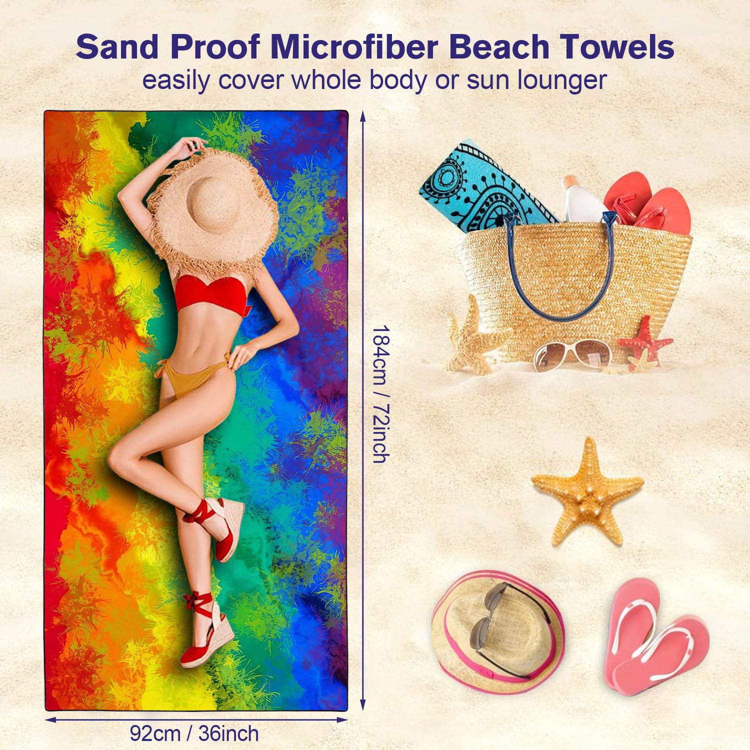 YISUMEI Tie Dye Beach Towels for Adults Extra Large 180x90cm, Microfibre Quick Dry Towel for Travel Swimming Camping Sports - Image 4