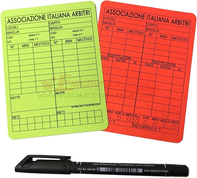Football Referee Erasable Cards (Italian), 12 x 9 cm, with Marker