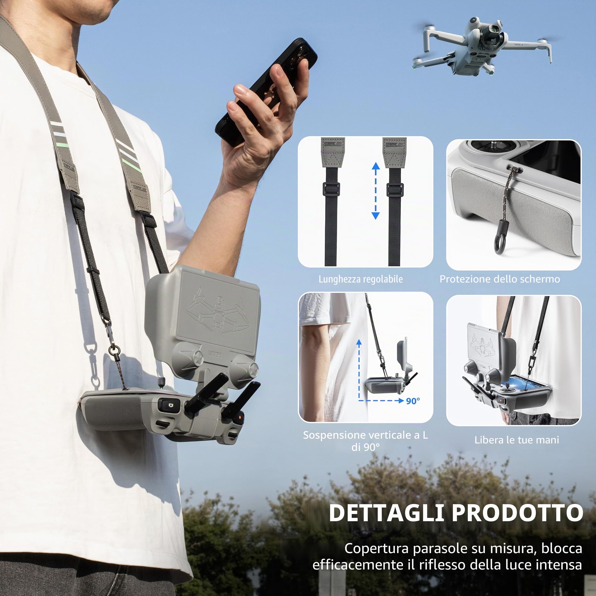 STARTRC LITO X1 Cappuccio Parasole Laccetto per DJI RC 2 e RC Controller, 3 in 1 Migliorata Protezione Schermo parasole per DJI Mini 5/4/3 Pro/Avata 360 Accessori