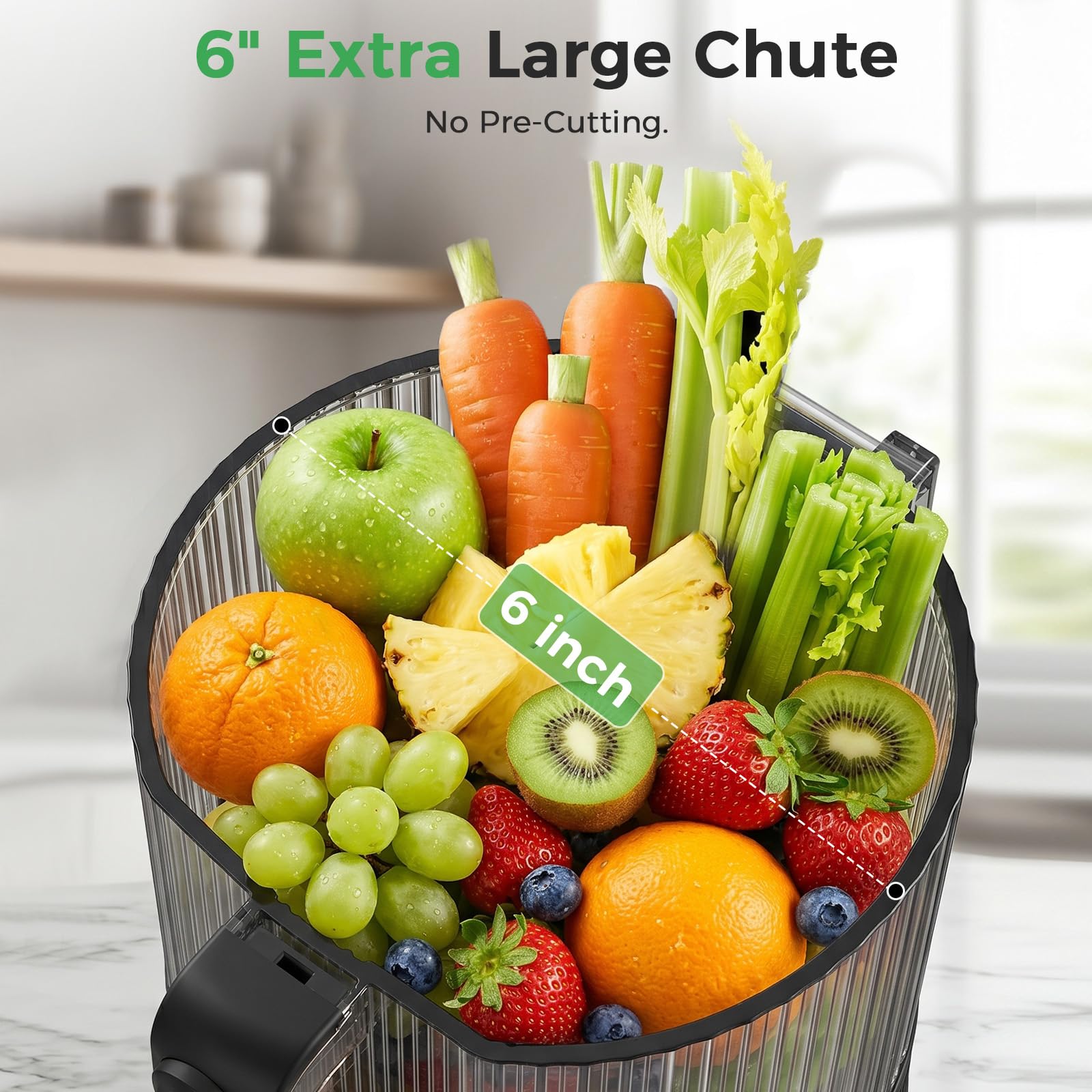YASHE Sokowirówka, 600 W Slow Juicer z bardzo dużym otworem wlotowym 150 mm ze stali nierdzewnej, wyciskarka do całych owoców i warzyw, sorbetu i mleka orzechowego, wysoka wydajność soku, łatwa do