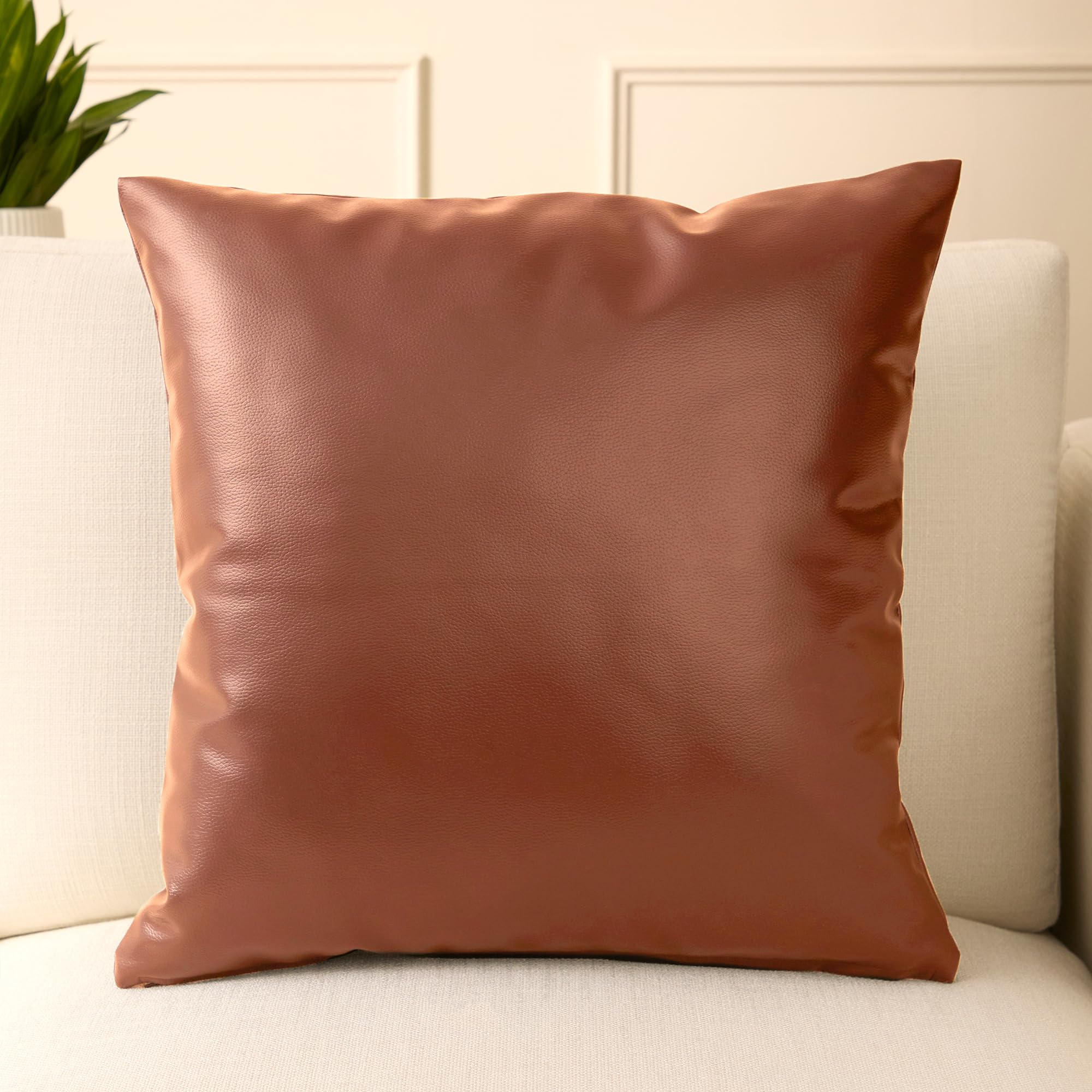 Encasa XO Leather Cushion Covers, No Inserts, Pack of 1 Tan, 18"x18" — image 1