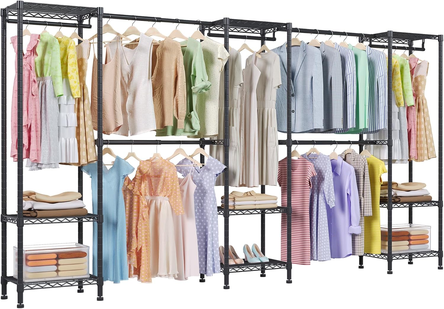 Extendable heavy duty garment rack for hanging and organizing clothes