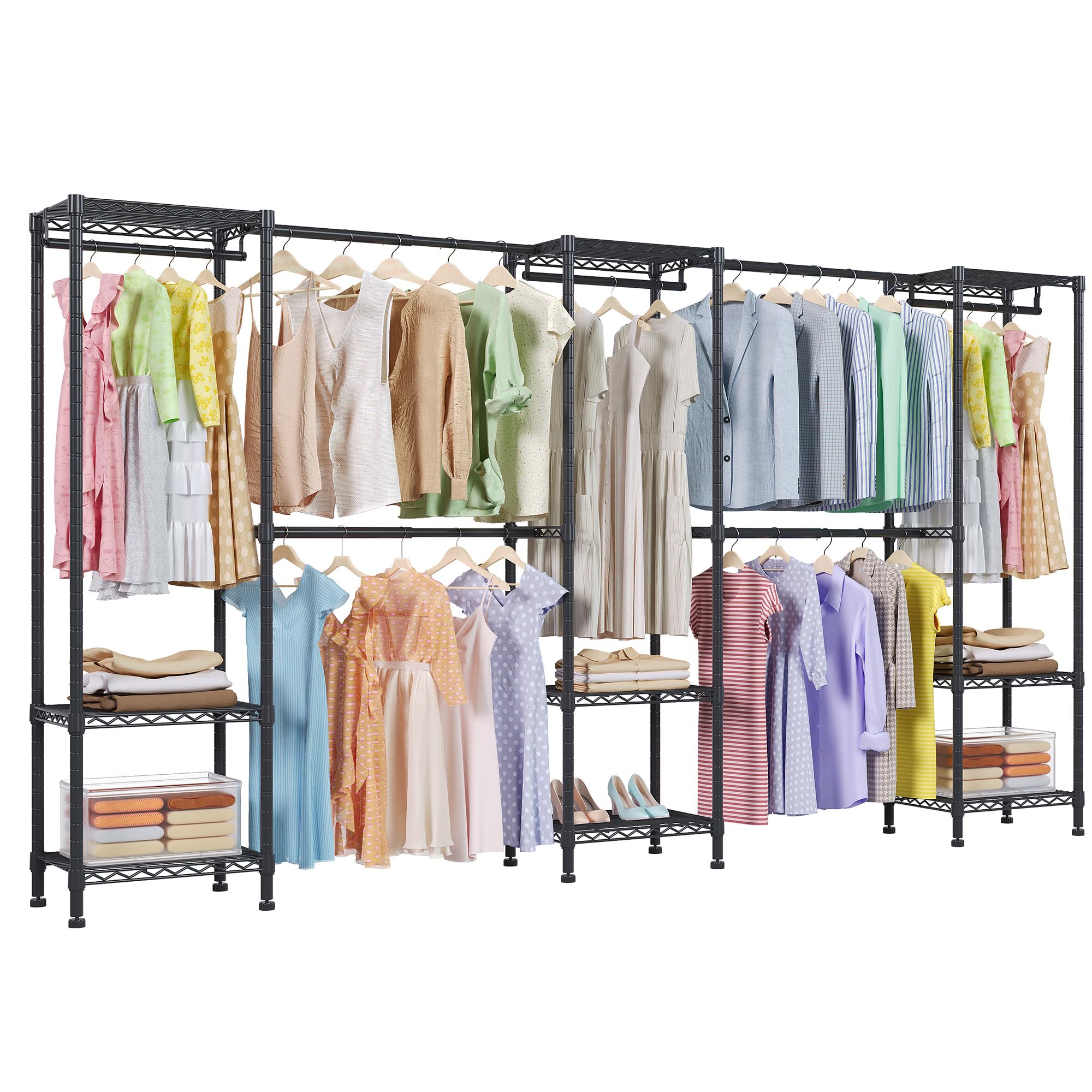 H11 Large Clothing Rack for Hanging Clothes Heavy Duty Garment Rack Freestanding Wardrobe Closet Organizer and Storage with