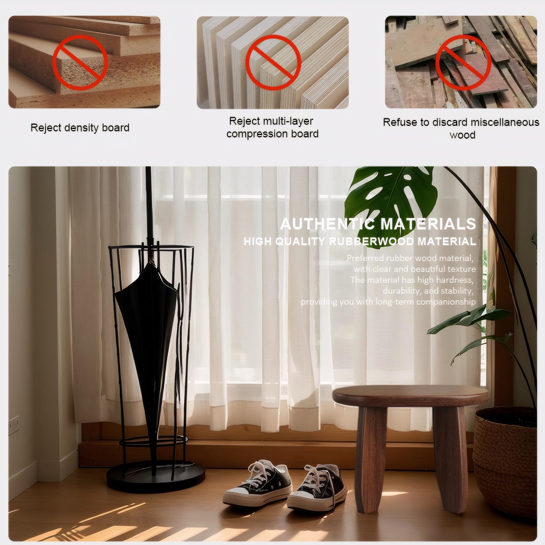 Walnut Finish Full Wood Stool 400 Pound Non-Slip Stable Outdoor Garden Stool Clover Stepstool Oval Wooden Stool for Living Room Balcony Kitchen