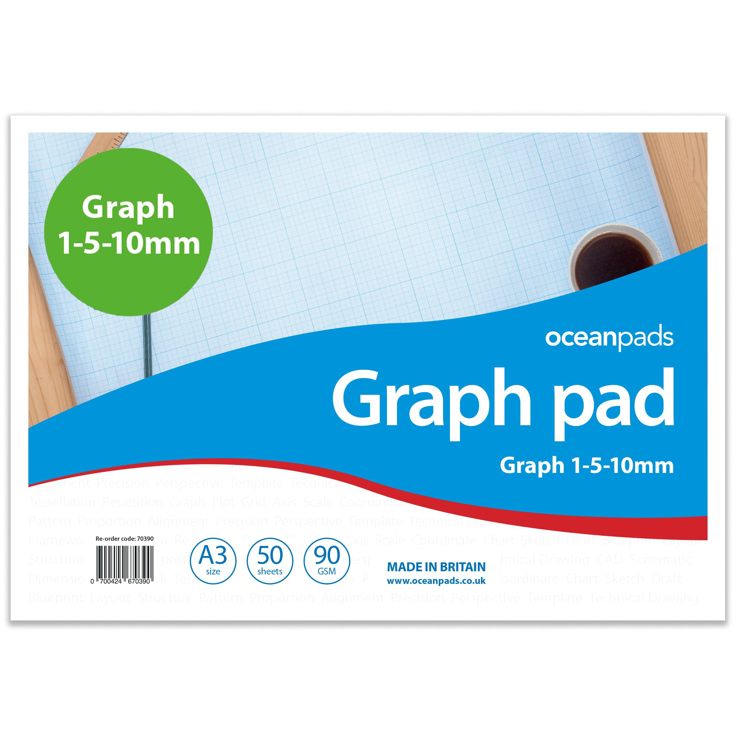 A3 Graph Pad 1-5-10mm Grid – 50 Sheets 90gsm Graph Paper for Technical Drawing, Plotting Graphs, Engineering & Drafting – Ocean Pads (70390)